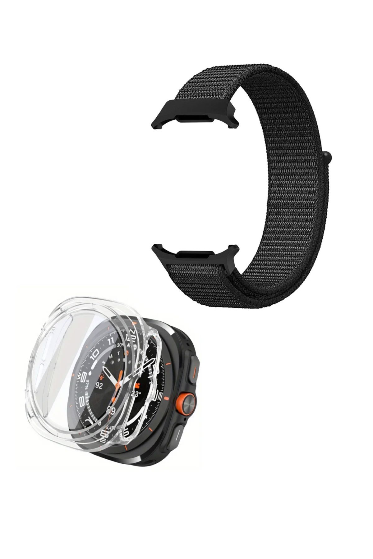 NANOSPACE Samsung Galaxy Watch Ultra 47mm İle Uyumlu Kumaş Kordon Ve Silikon Kasa Hediye