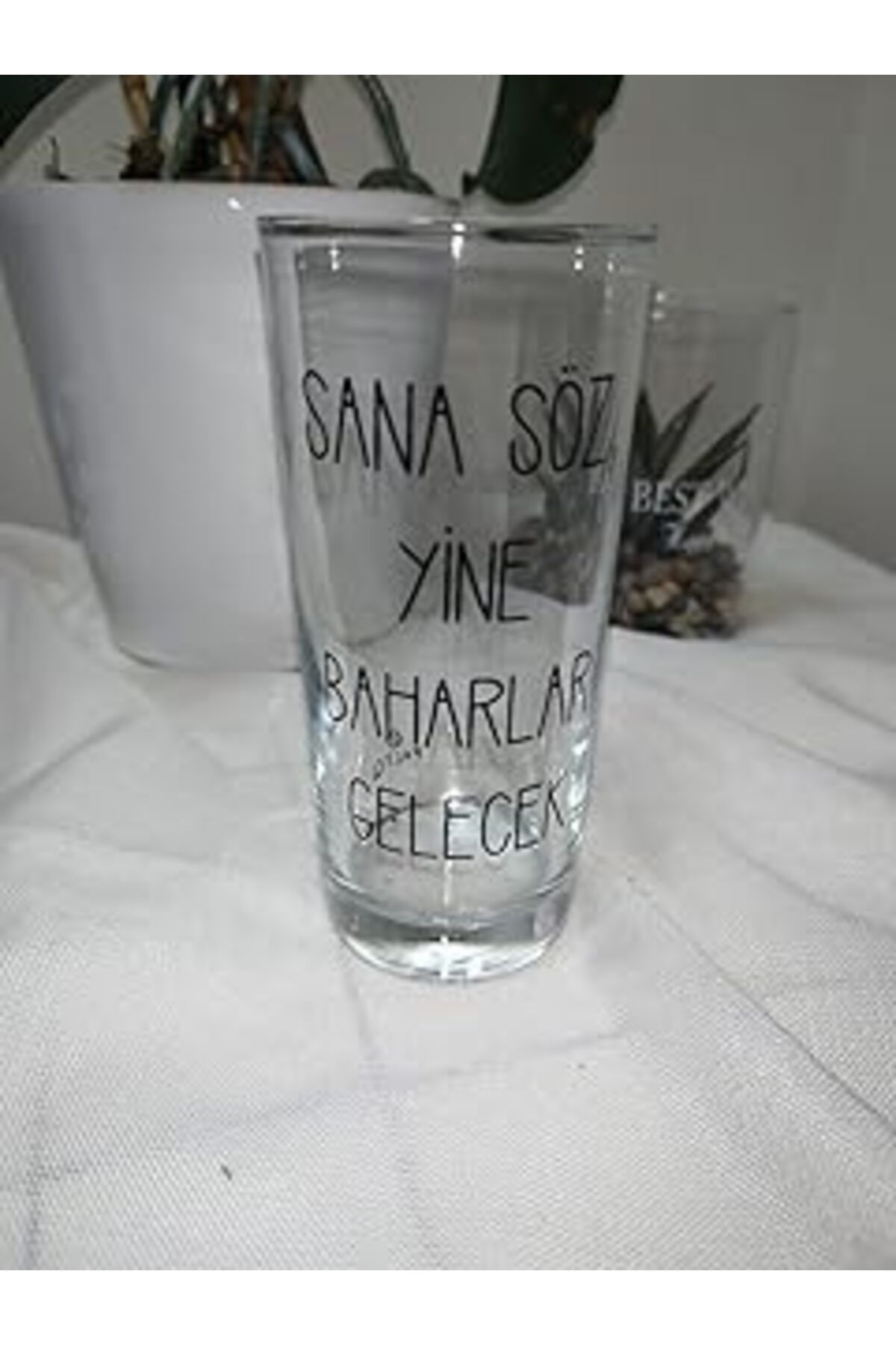 Mu Art Ahşap Sana Söz Yine Baharlar Gelecek Rakı Bardağı Şeffaf Cam Bardak, Dekoratif Metin Baskılı, Şeffaf