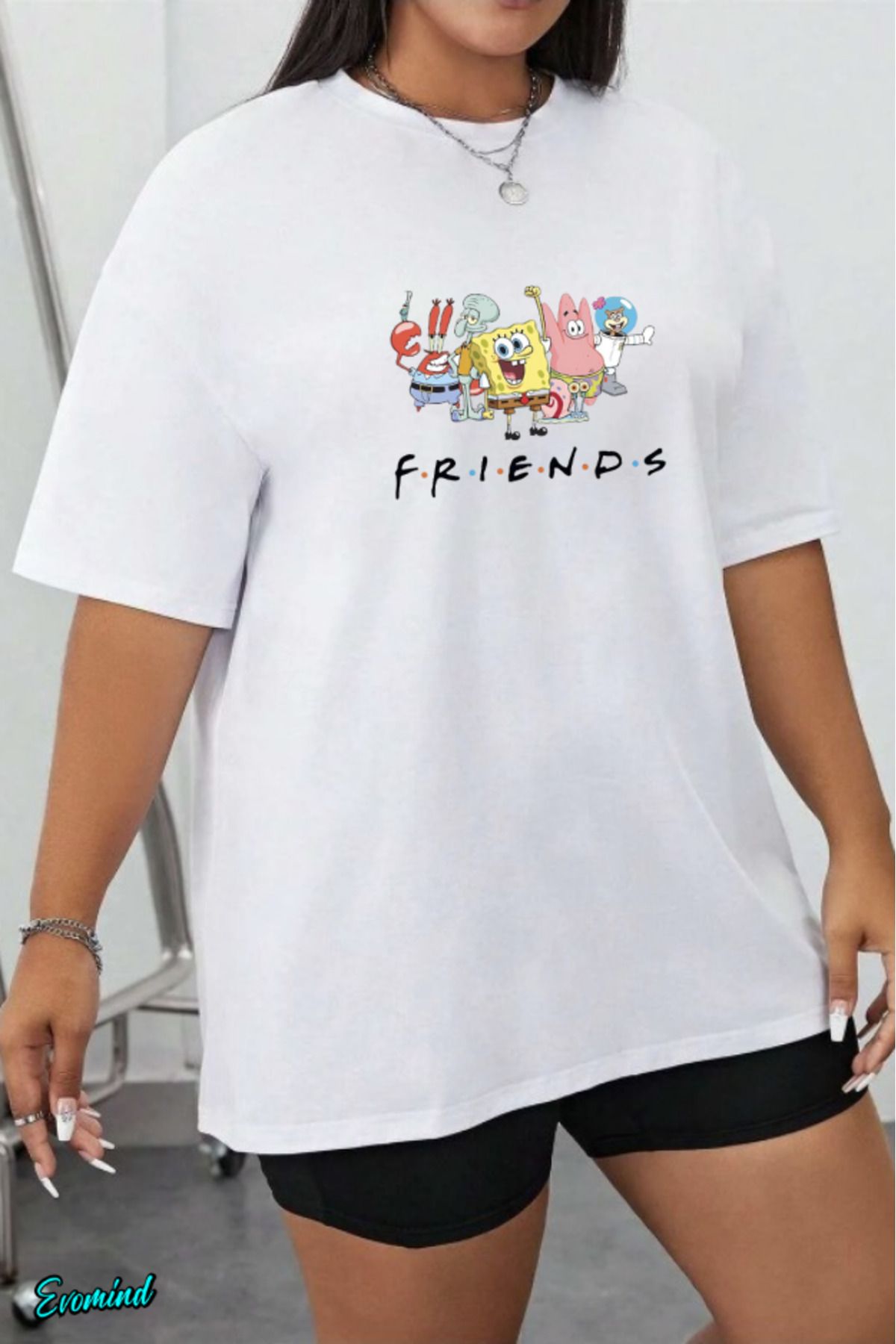 Evomind Büyük Beden Çizgi Karakter Baskılı T-shirt