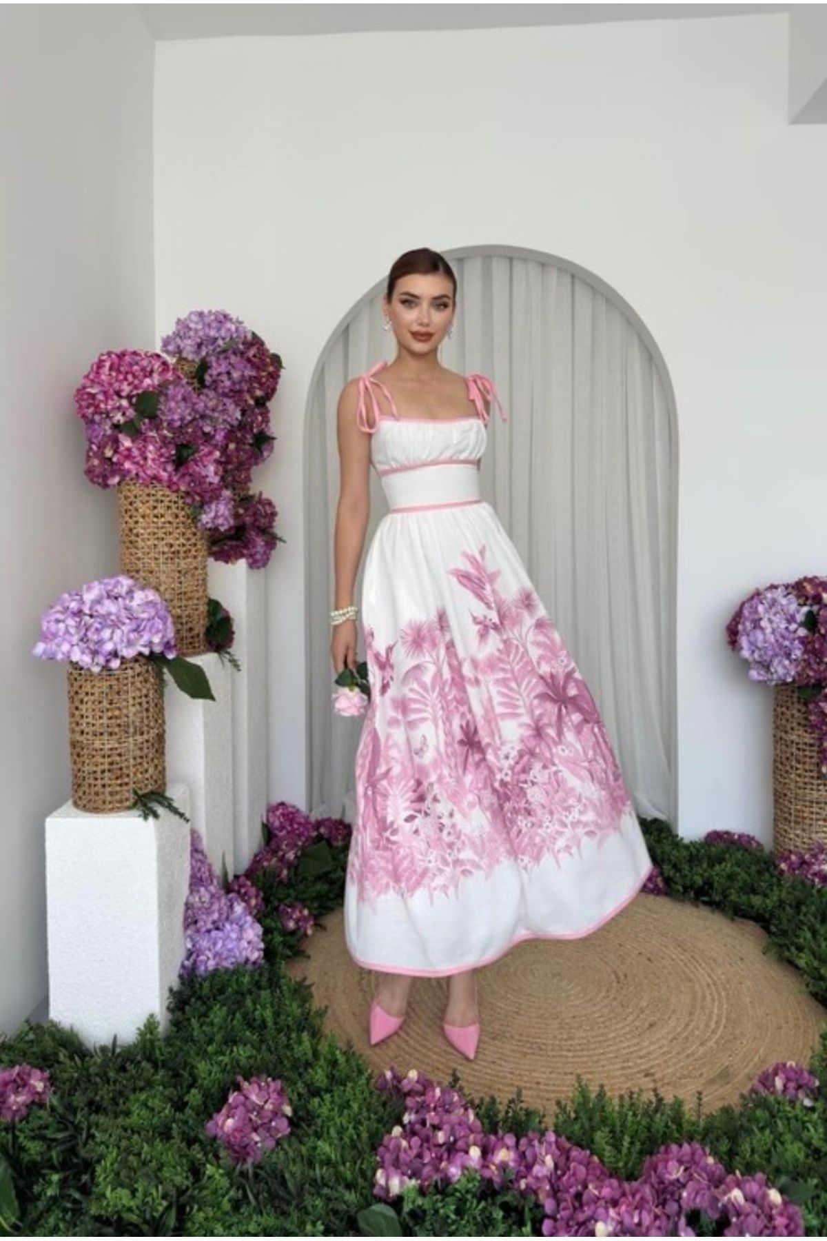 Tumtum Wear Ayarlanabilir askılı desenli günlük şık elbise