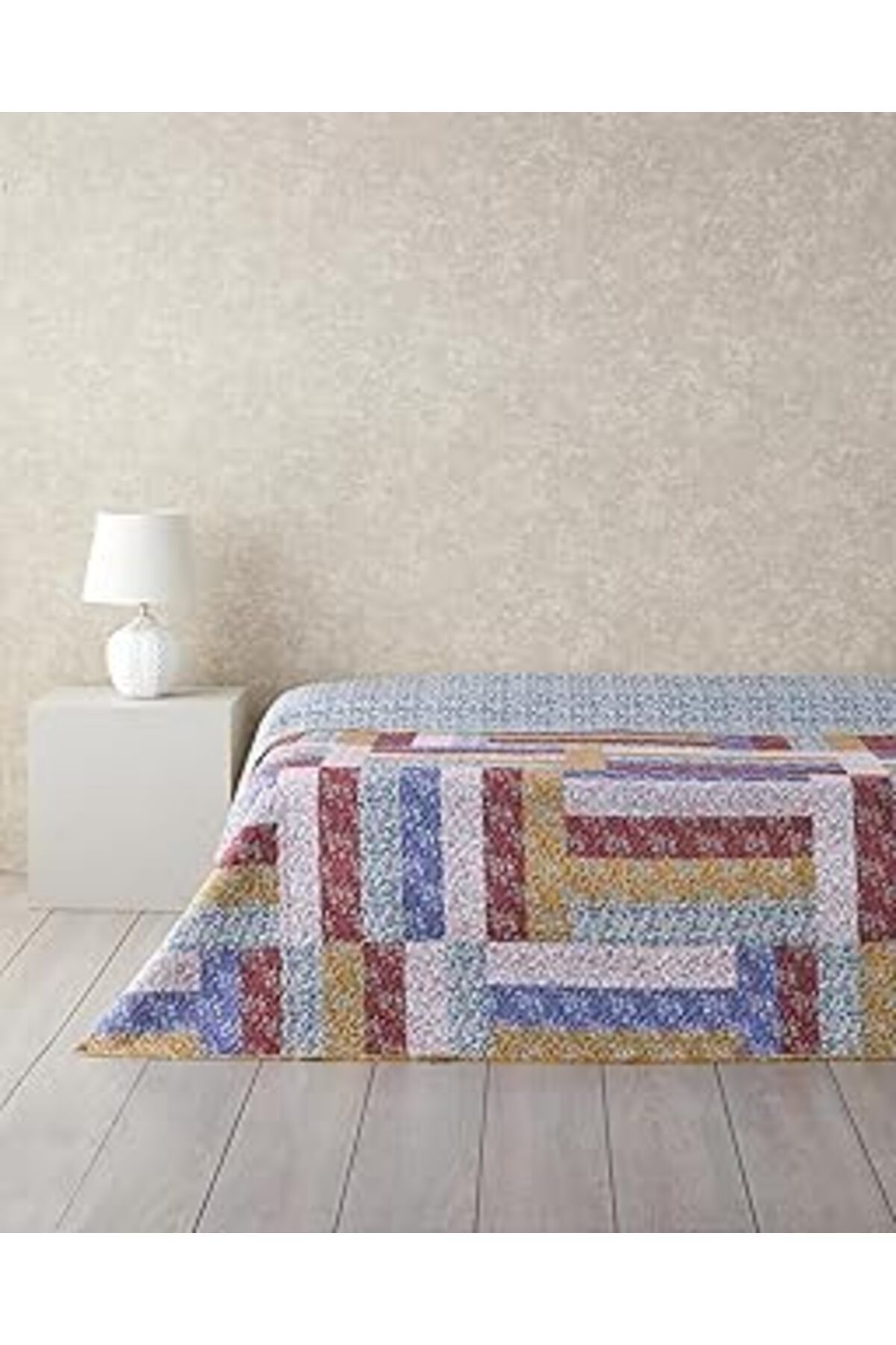 Qedii English Home Log Cabin Patchwork King Size Çok Amaçlı Örtü Pembe
