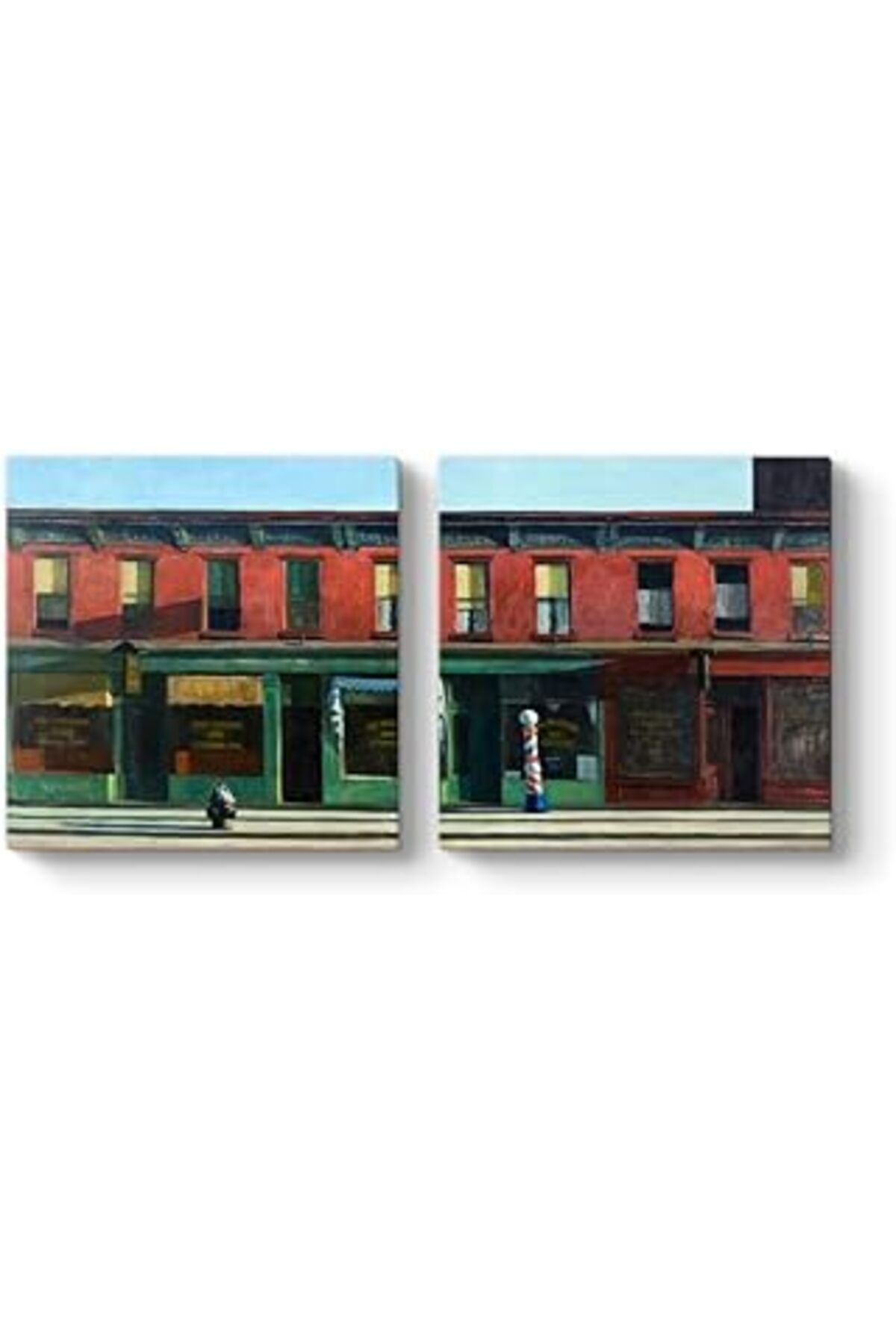 Pazarcan Edward Hopper - Erkenden Pazar Sabahı Tablosu 83 X 40-2 Parçalı