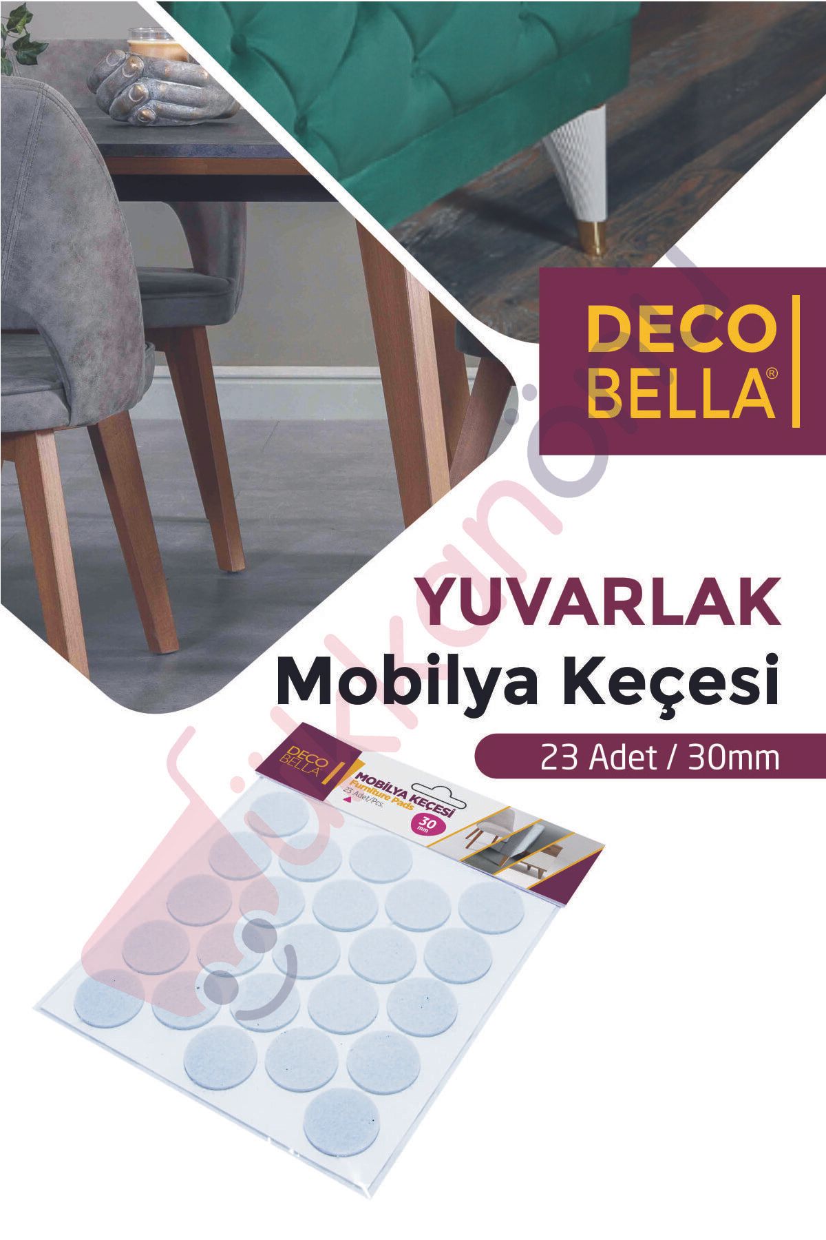 Dükkanönü Yapışkanlı Sandalye Koltuk Mobilya Ayak Keçesi Zemin Koruyucu Keçe Yuvarlak (23 Adet / 30 Mm.)