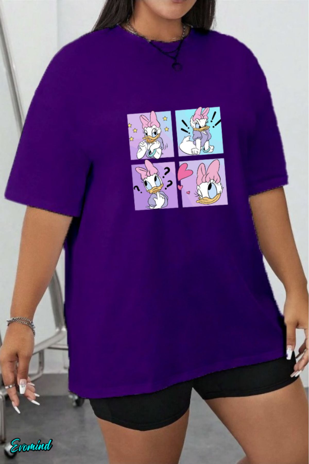 Evomind Büyük Beden Çizgi Karakter Baskılı T-shirt