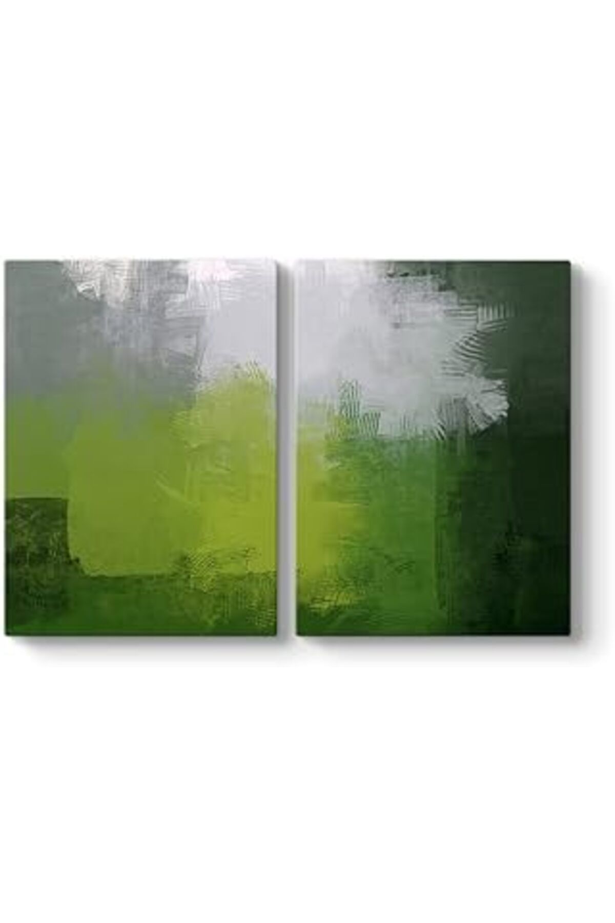 Mu Art Ahşap Tabloshop Yeşil Ve Gri Soyut Kanvas Tablo 83 X 55-2 Parçalı