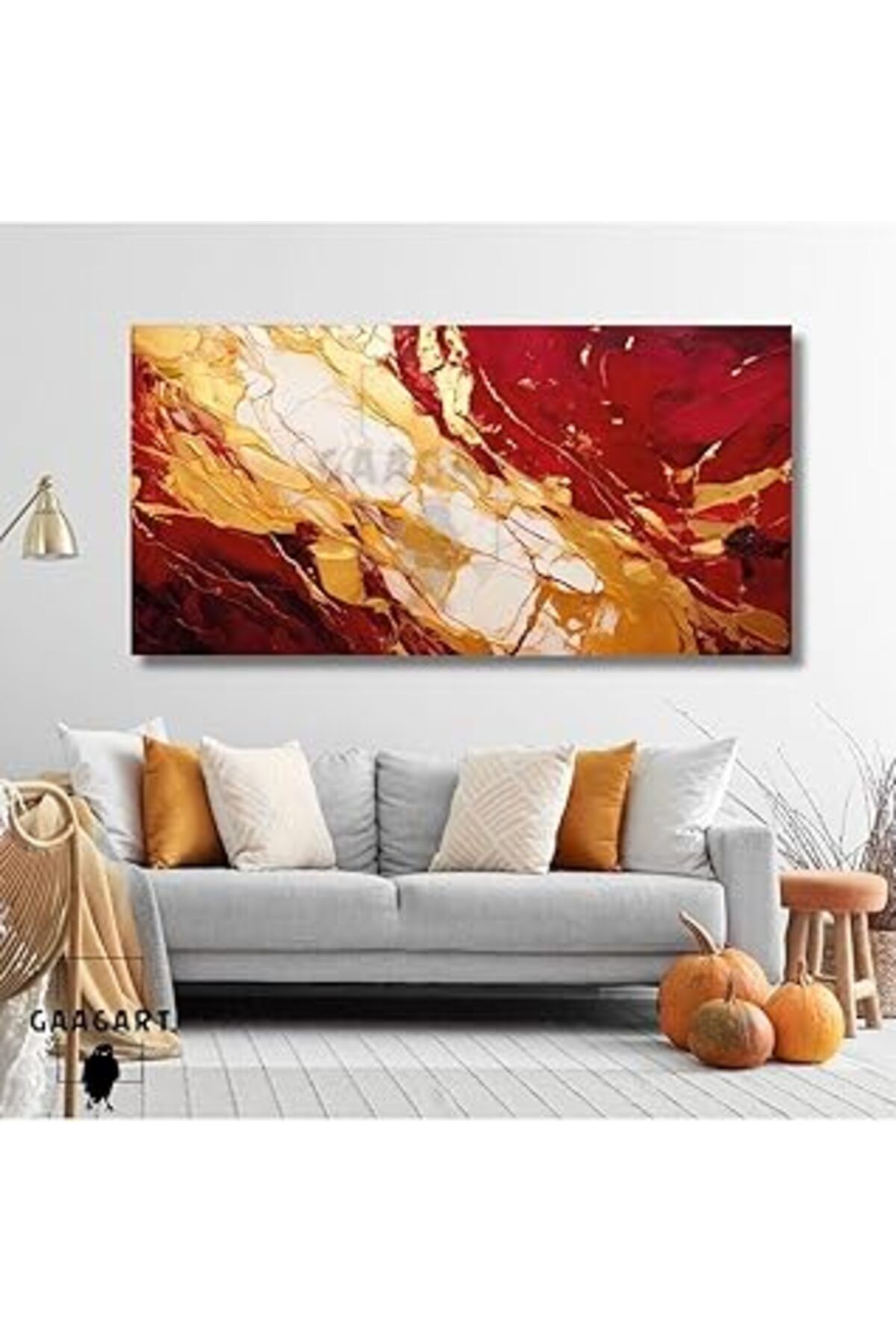 Pazarcan Gaagart Panoramik Kanvas Duvar Tablosu Soyut Bordo Gold Krem Deseni, 100 X 50