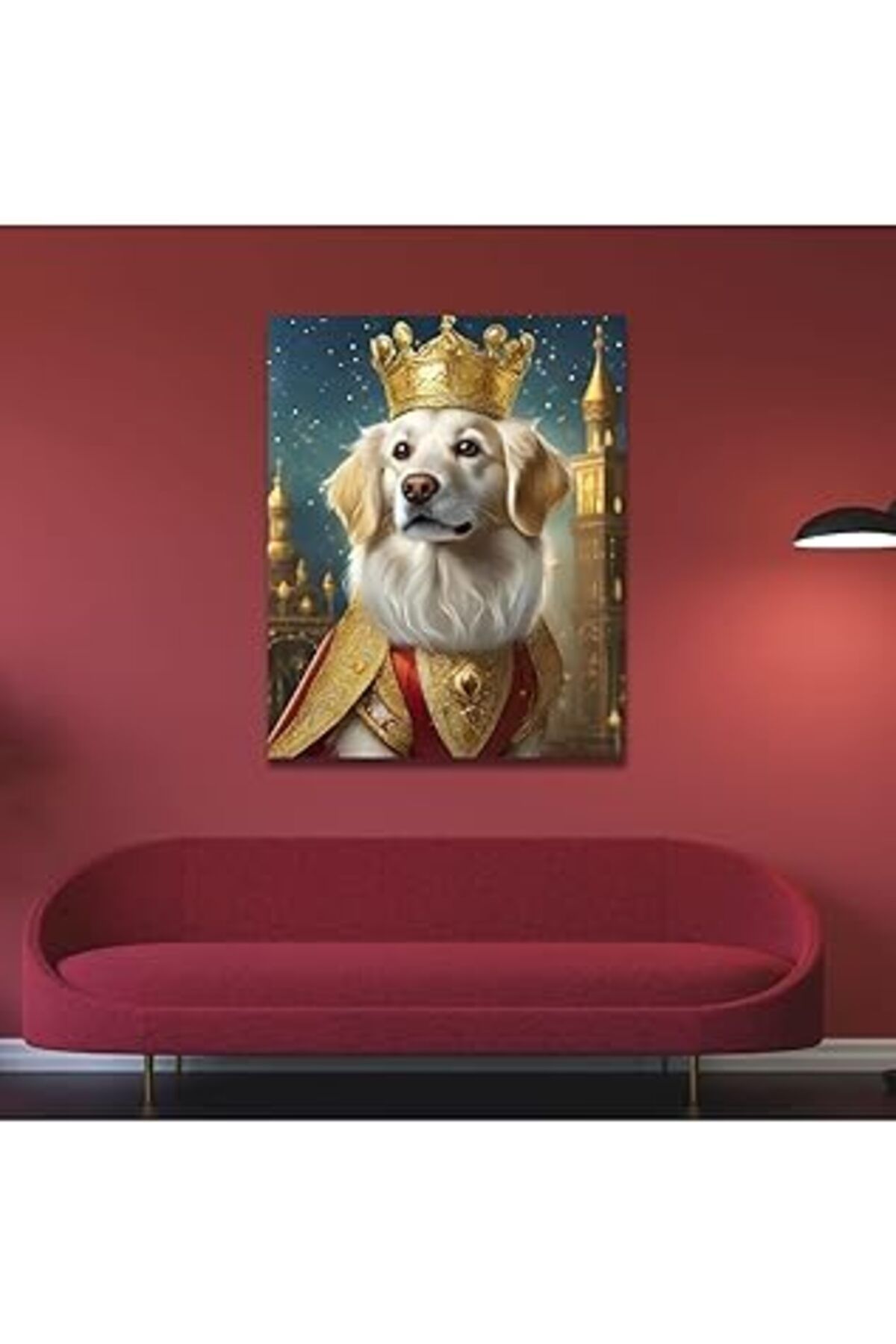 Pazarcan Gaagart Tekli Dikey Kanvas Duvar Tablosu Kral Kostümlü Beyaz Golden Köpek 70 X 100 Gartnm7229