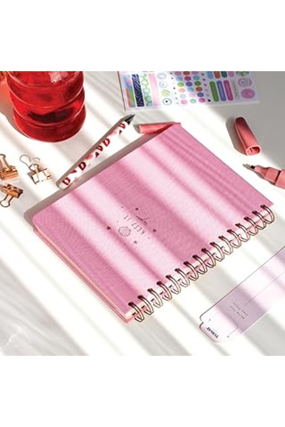 ASİTAN Paperora A5 Spiralli Sert Kapak Keten Noktalı Tarihsiz Not Defteri Şeker Pembe