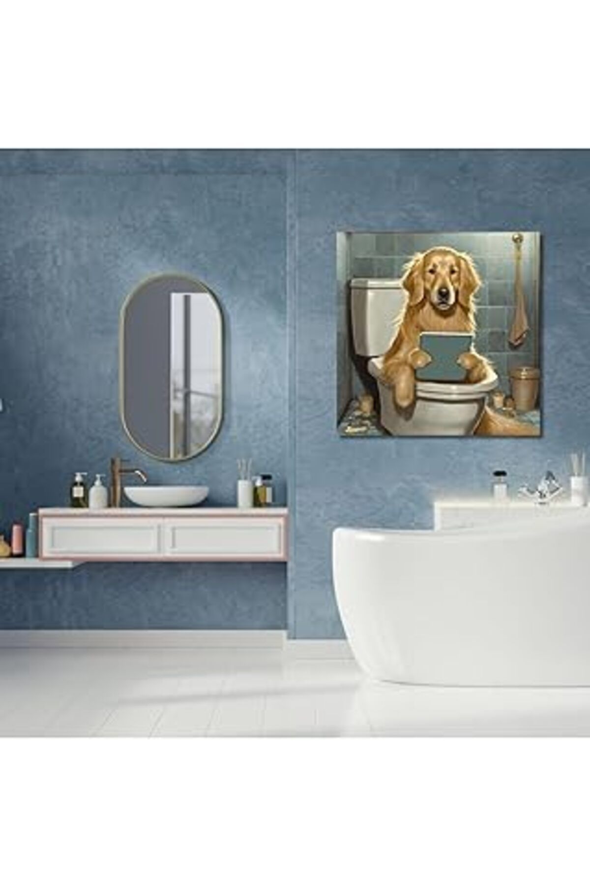 Pazarcan Gaagart Tekli Kanvas Banyo Tablosu Tabletle Oynayan Köpek 50 X 50 Gartnm8299