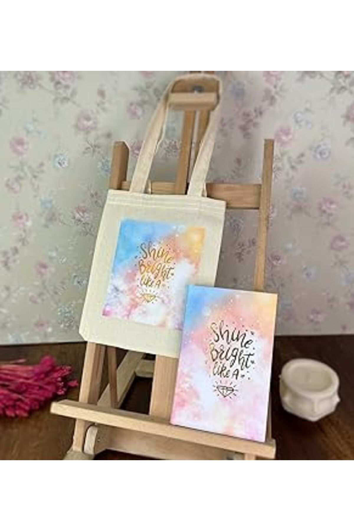 ASİTAN Elmas Tasarımlı Kalın Kitap Görünümlü Defter Ve Bez Çanta Set