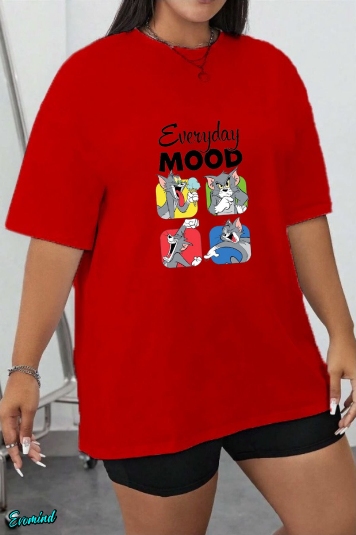 Evomind Büyük Beden Mood Baskılı T-shirt