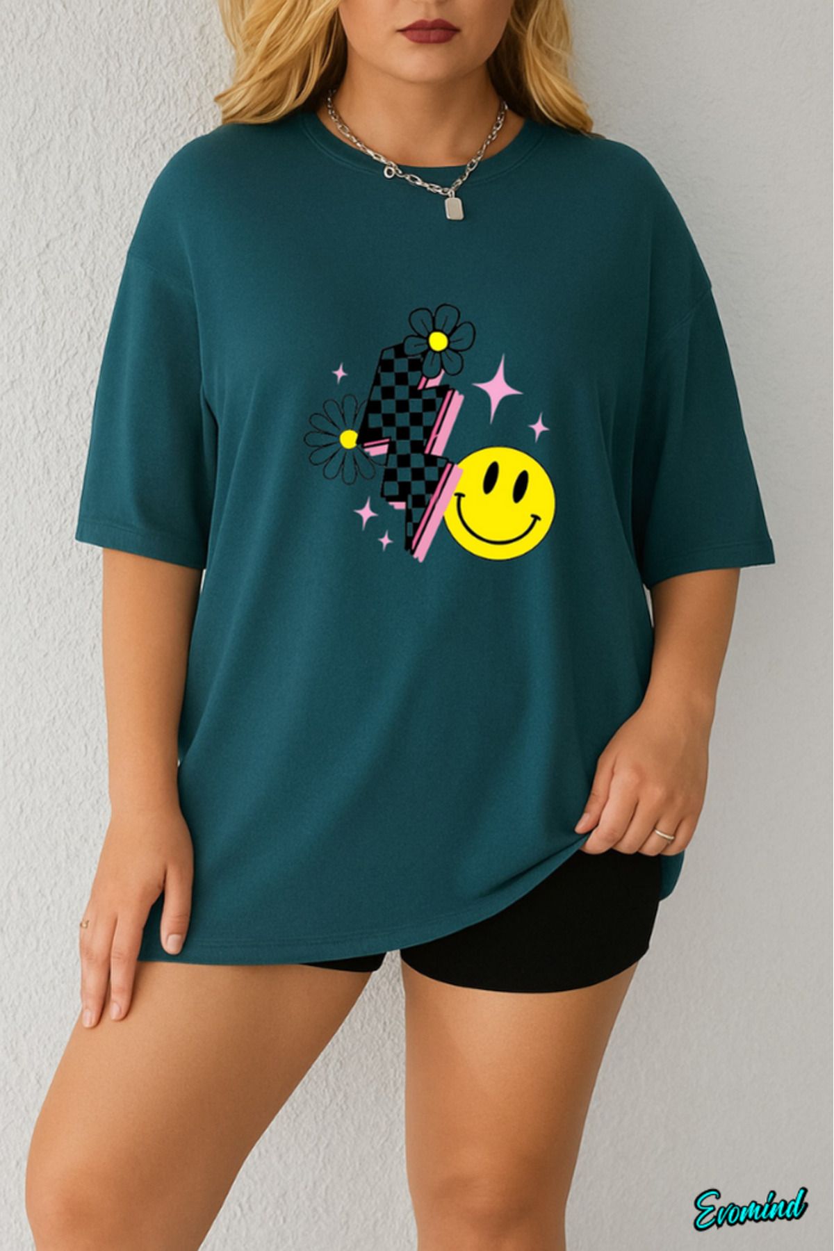 Evomind Büyük Beden Şimşek Baskılı T-shirt
