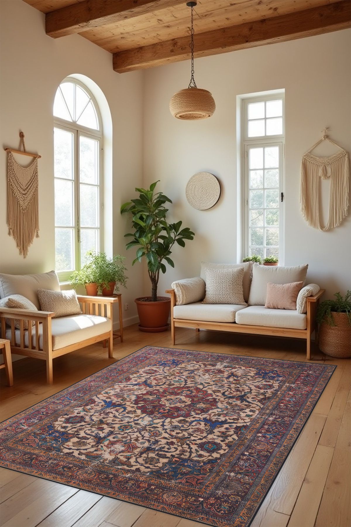 Liriya Dijital Baskı Eskitme Görünüm Klasik Desen Dekoratif Makinada Yıkanabilir Salon Halısı Yolluk Halısı