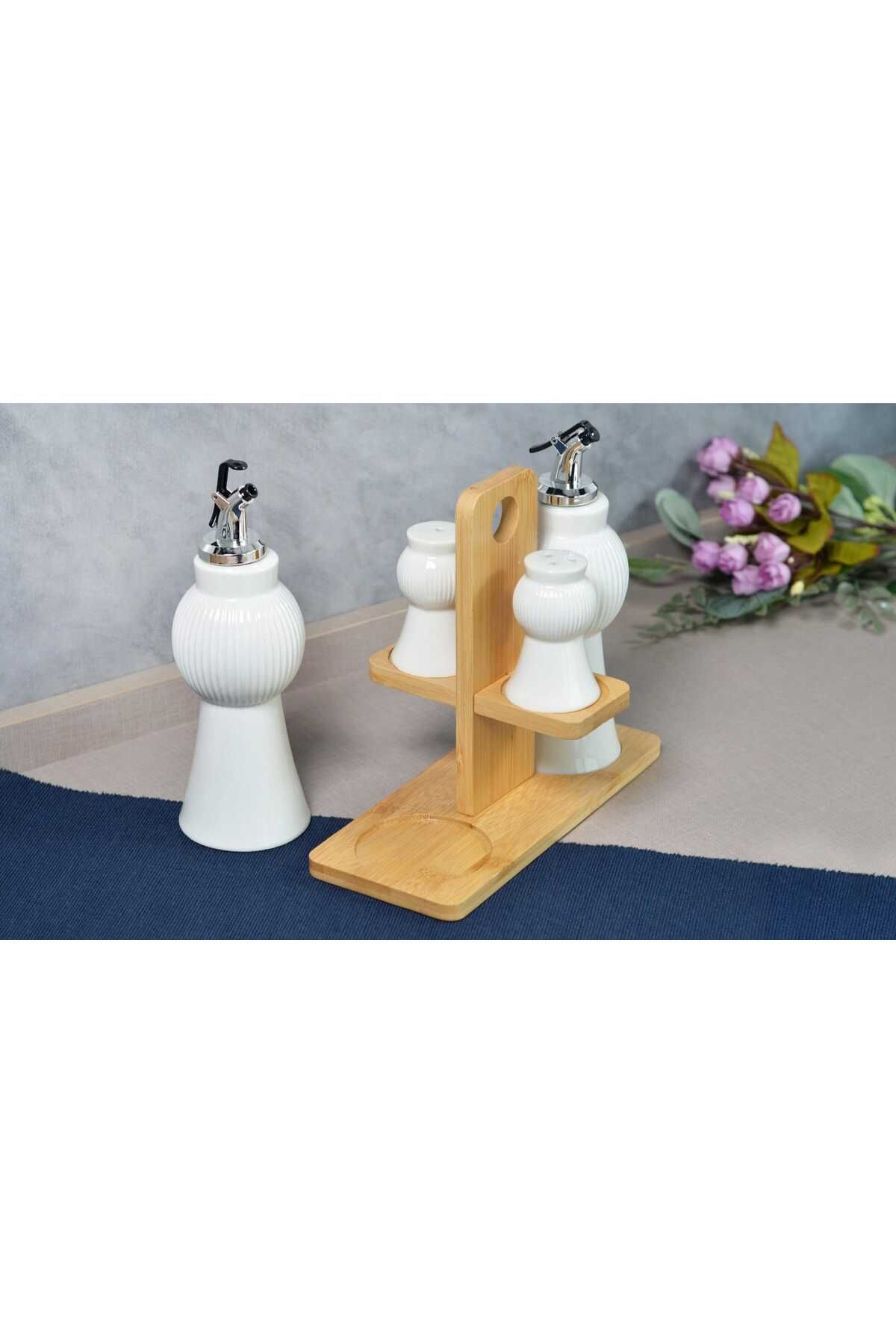 CENGİZ ÇEYİZ PAÇİ STELLA PORSELEN 4'LÜ STANDLI YAĞLIK SİRKELİK SETİ 102024
