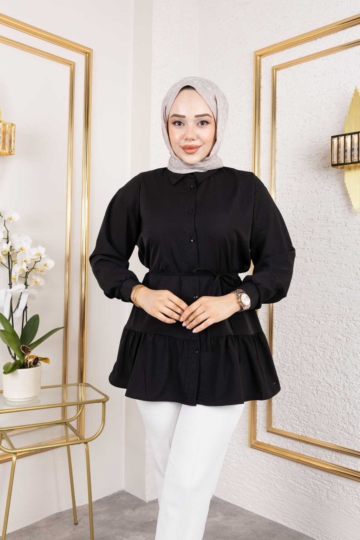 Foremia Etek Fırfır Detay Dubai Tunik-Siyah