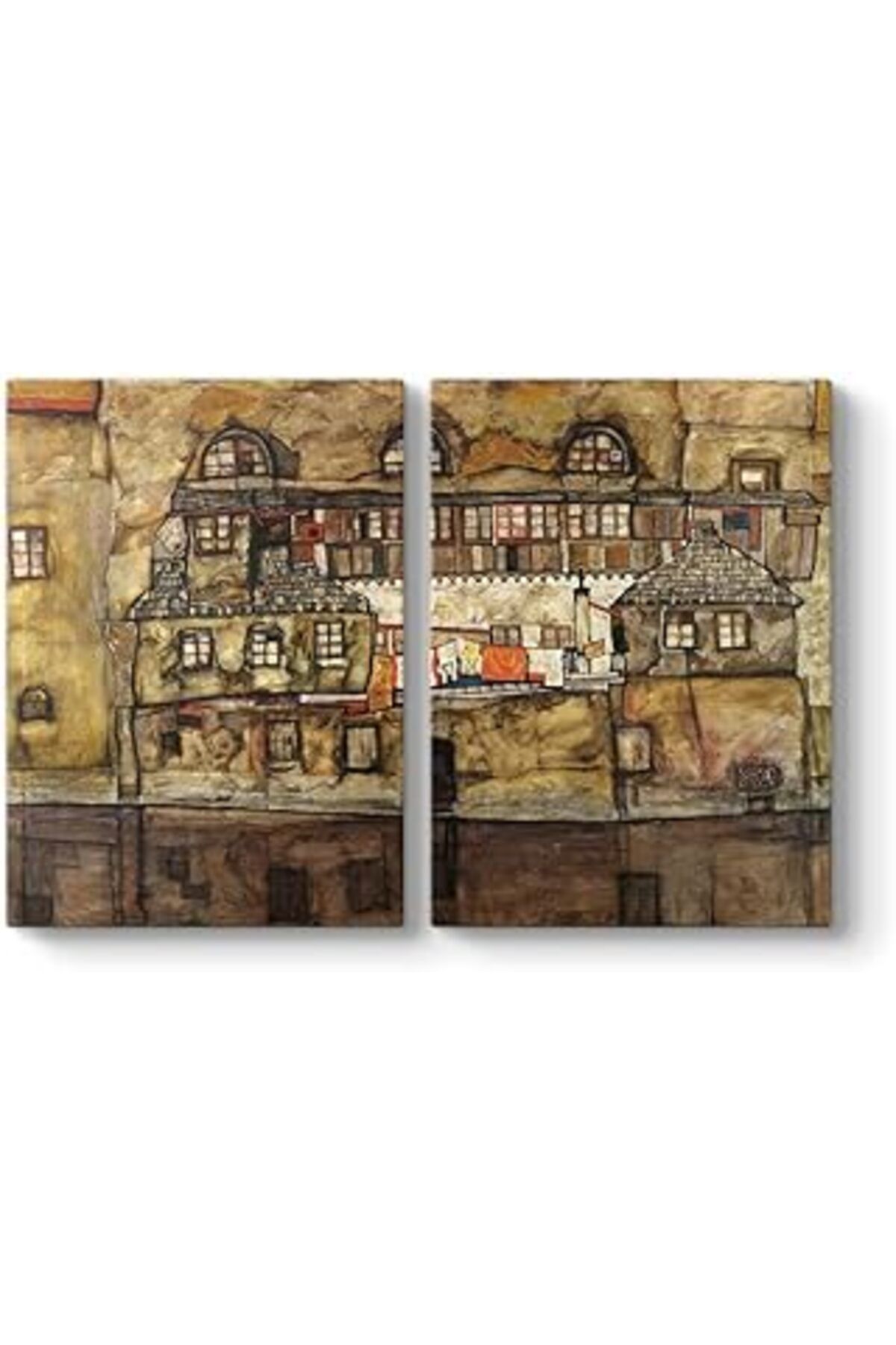 Pazarcan Egon Schiele - Nehirdeki Ev Duvarı Tablosu 103 X 70-2 Parçalı