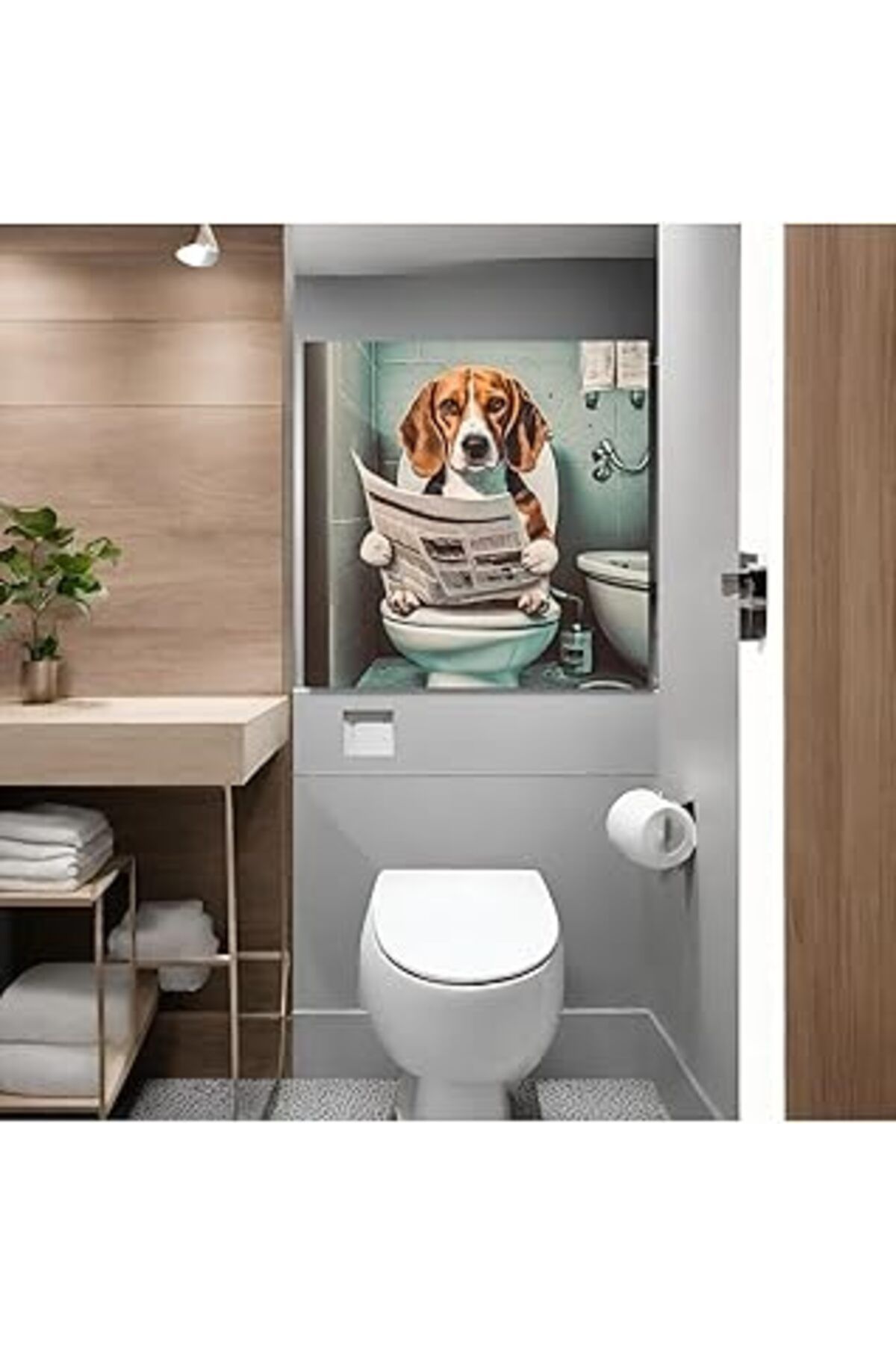 Pazarcan Gaagart Tekli Kare Kanvas Banyo Tablosu Gazete Okuyan Beagle Köpek 50 X 50 Gartnm8422