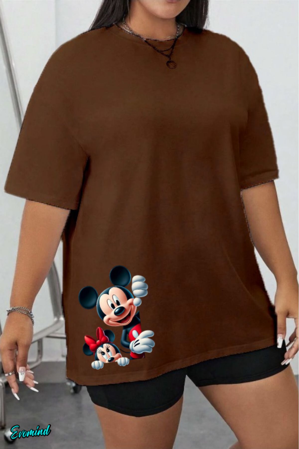 Evomind Büyük Beden Çizgi Karakter Baskılı T-shirt