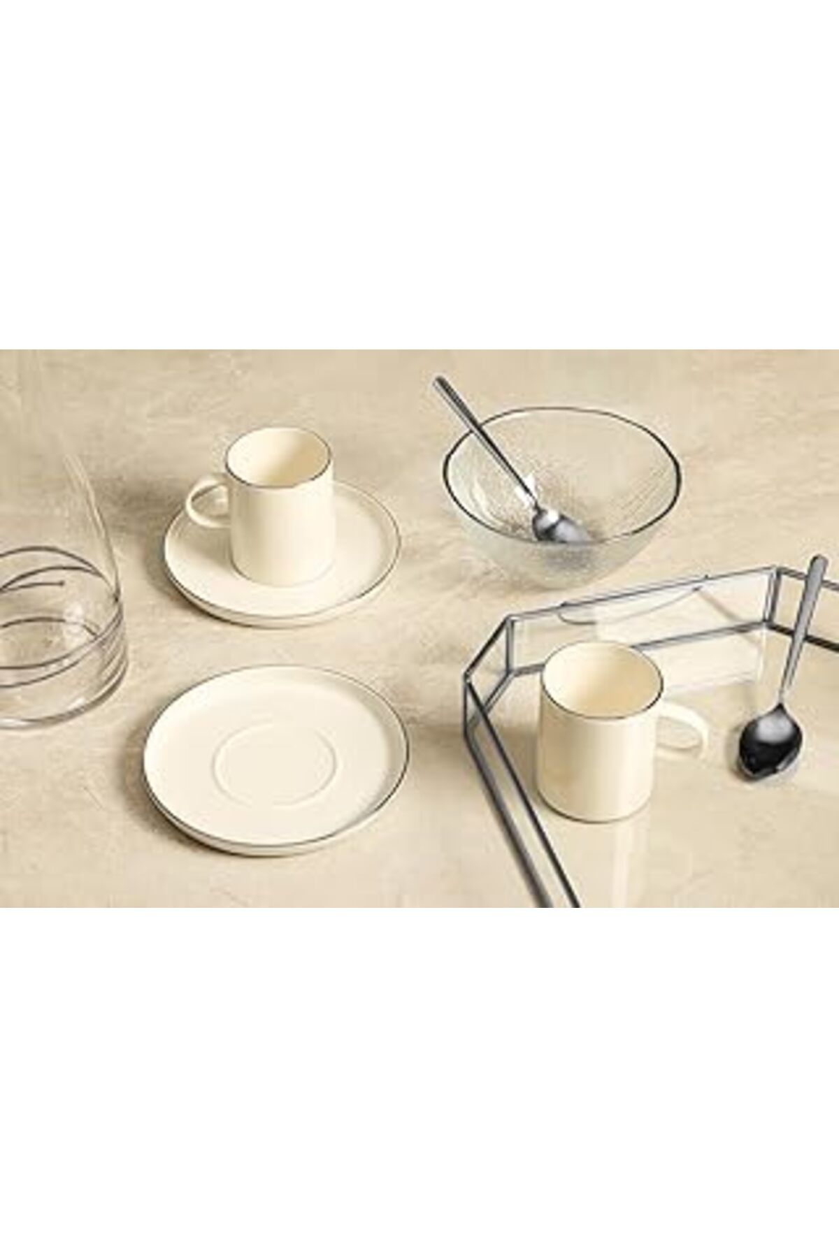 Mu Art Ahşap Porland Illusion Platin 2 Kişilik Çay Fincan Takımı 200cc