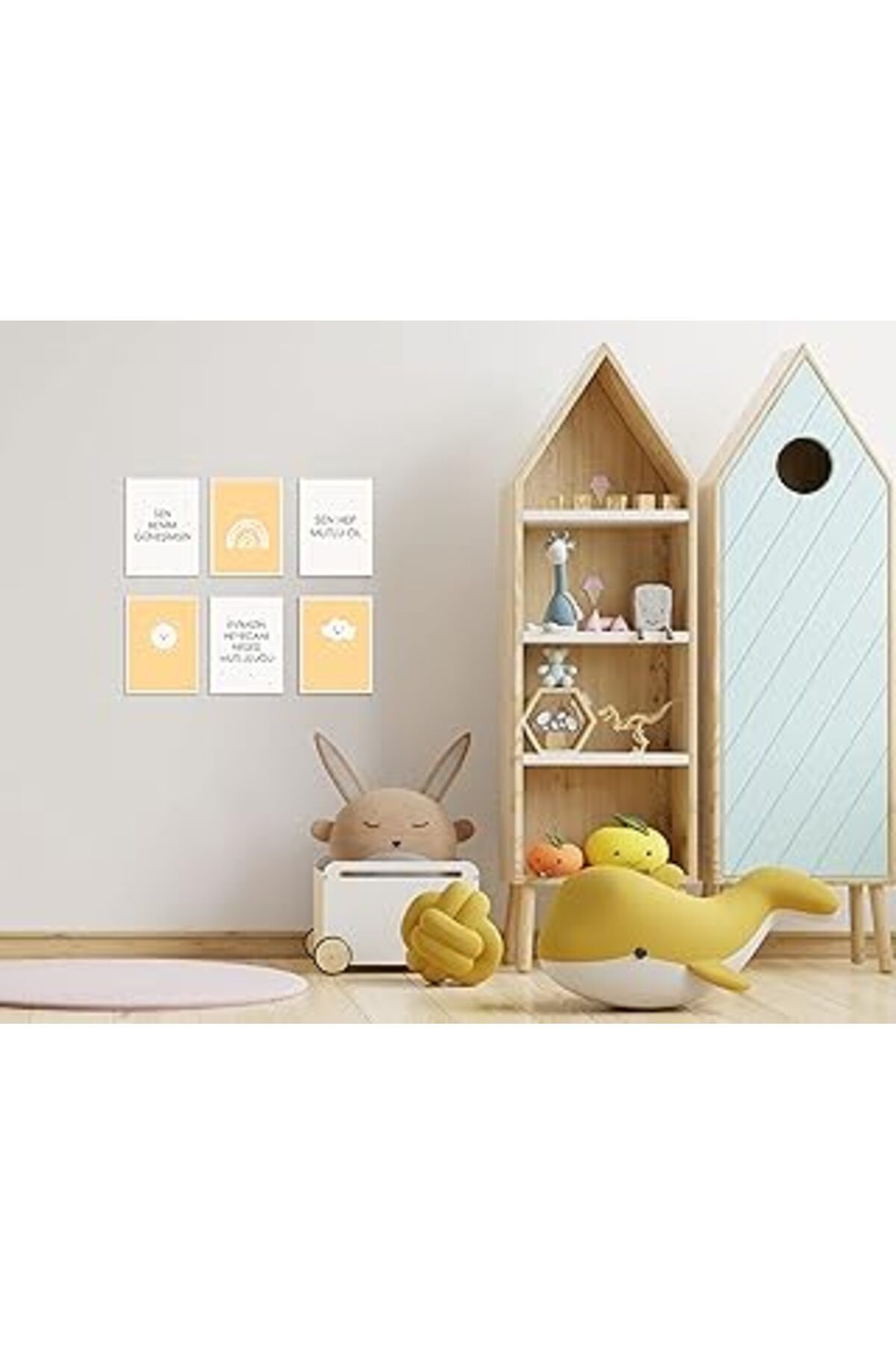 Mu Art Ahşap Bebek Odası Için 6 Lı Ahşap Tablo Poster Seti
