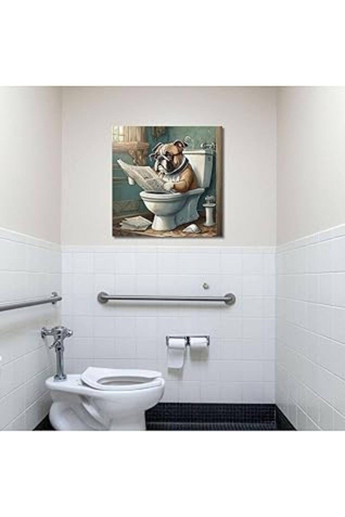 Mu Art Ahşap Gaagart Tekli Kare Kanvas Banyo Tablosu Gazete Okuyan Bulldog Köpek 50 X 50 Gartnm8321