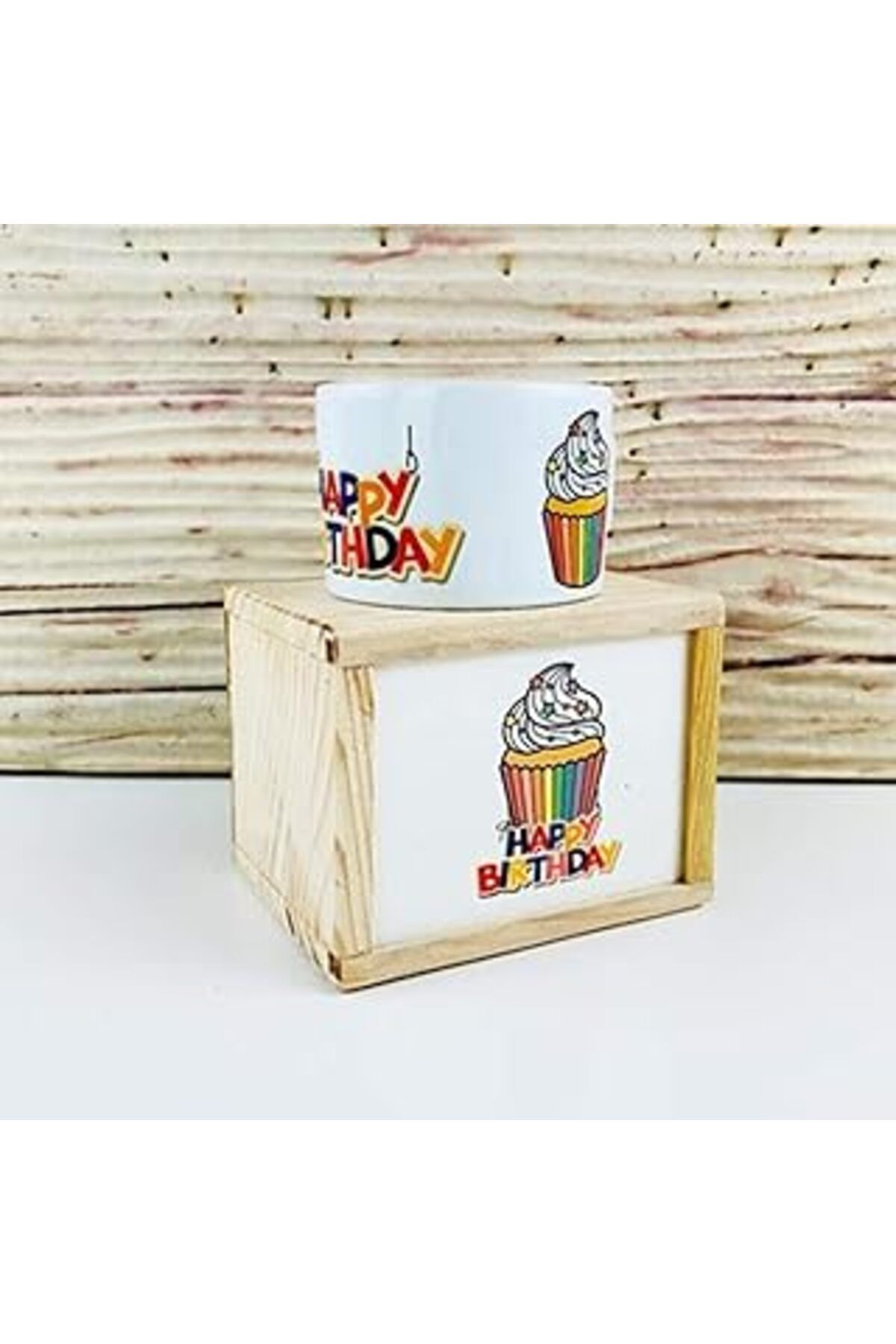 Mu Art Ahşap Giftmoda Ahşap Kutusunda Tasarım Cupcake Kupa Bardak