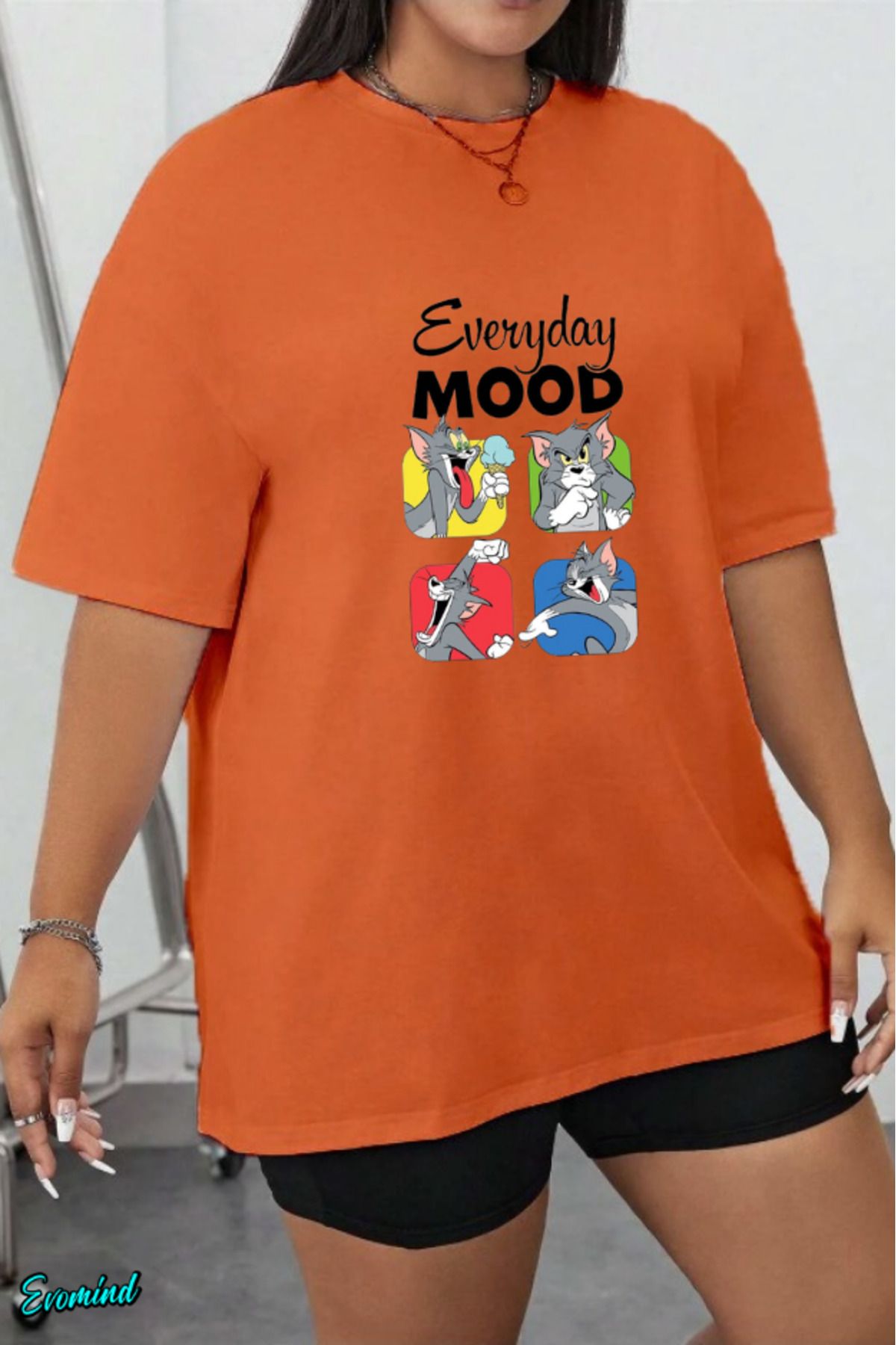 Evomind Büyük Beden Mood Baskılı T-shirt