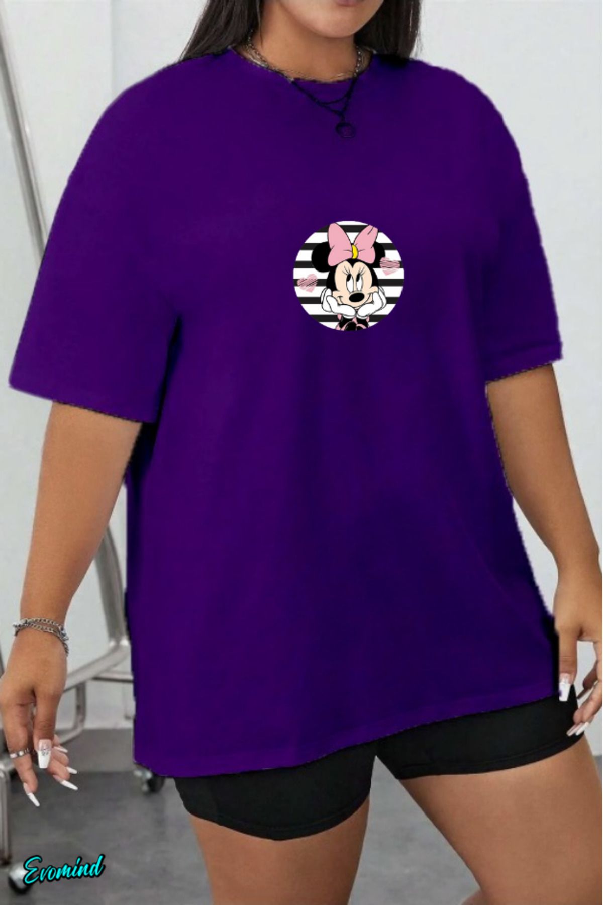 Evomind Büyük Beden Çizgi Karakter Baskılı T-shirt