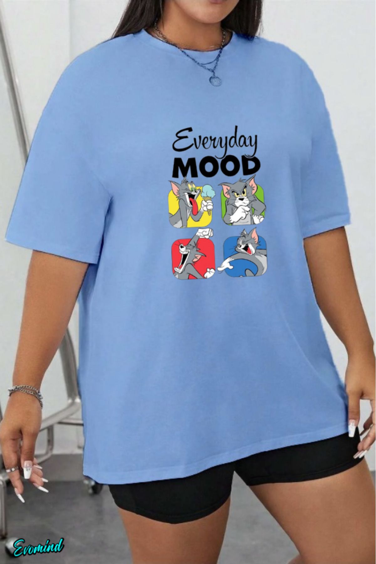 Evomind Büyük Beden Mood Baskılı T-shirt