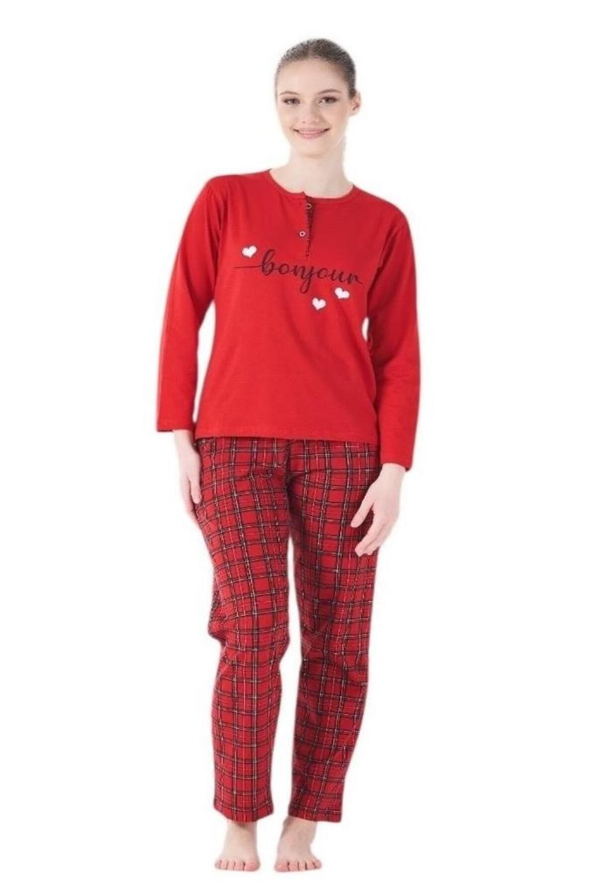 Estiva Ekose Desen Patlı Düğmeli Kareli Pijama Takım