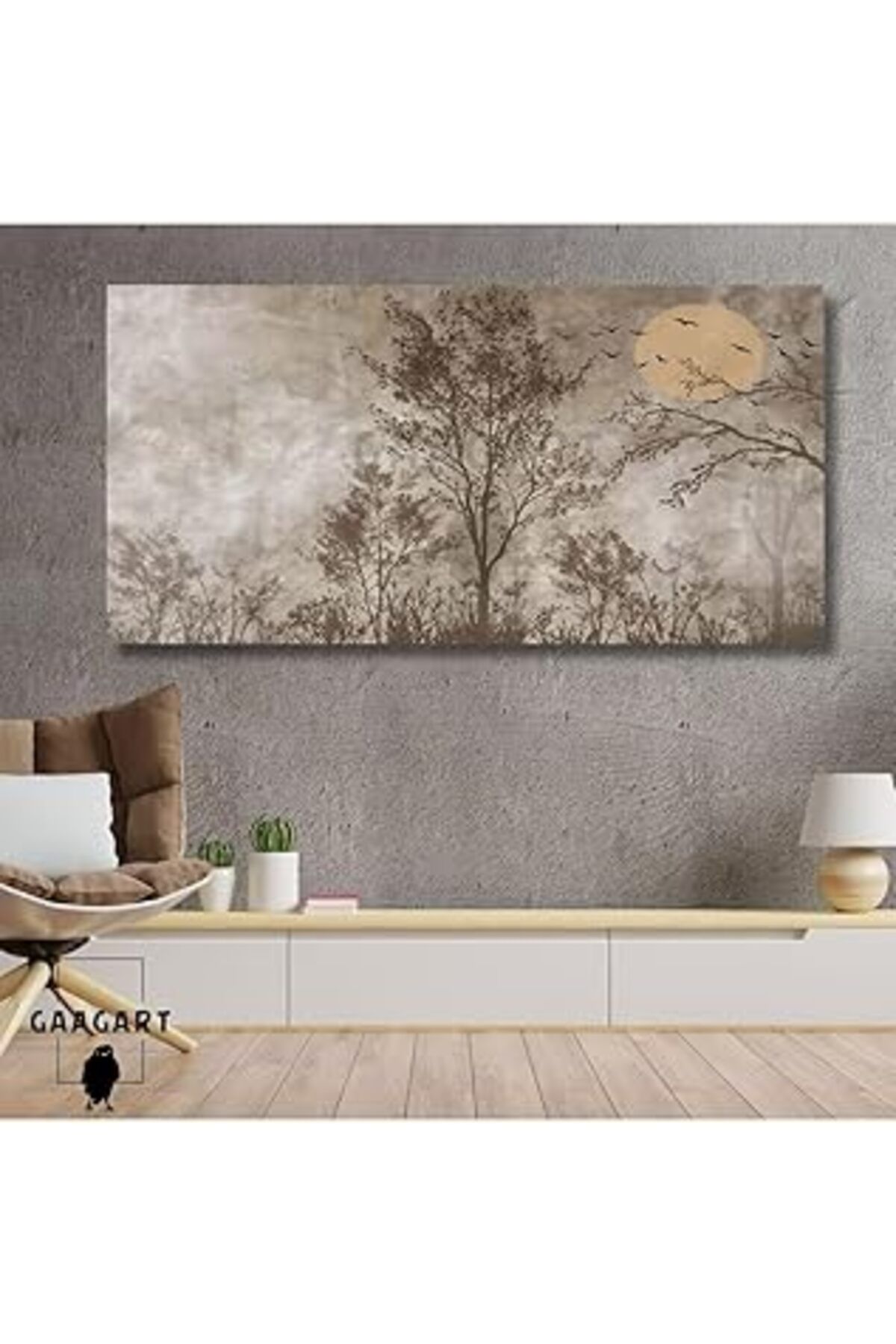 NETWORK ART Gaagart Panoramik Kanvas Duvar Tablosu Kahverengi Kuru Ağaçlar Manzara, 140 X 70