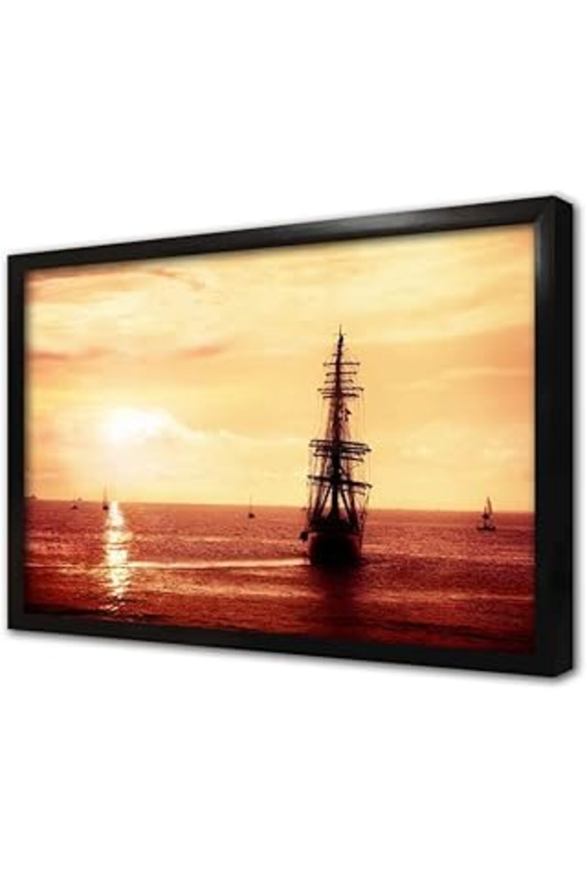 Pazarcan Denizde Kalyon Ve Yelkenliler Çerçeveli Cam Tablo 50X70 Cm Ca01278