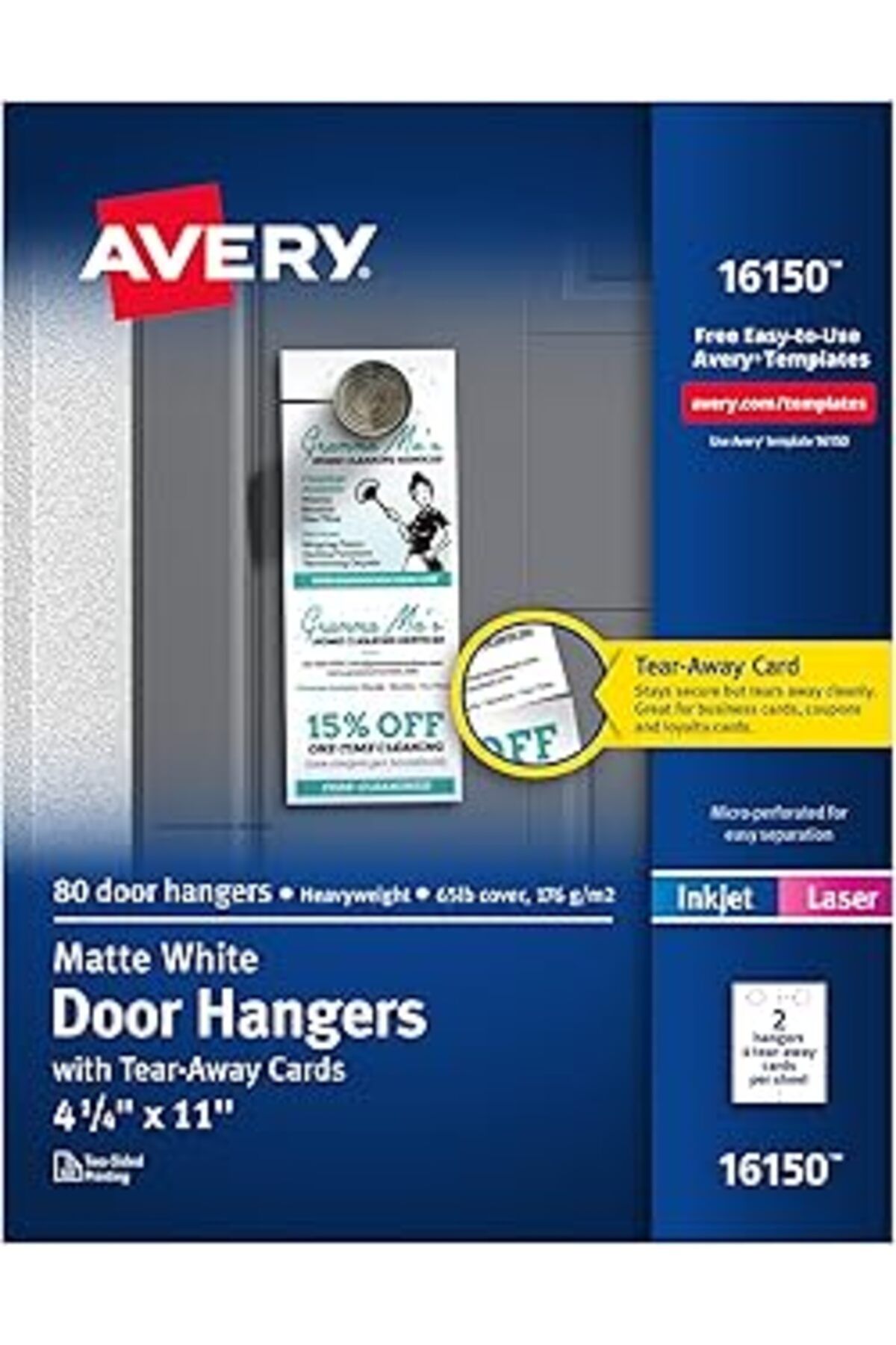 ASİTAN Avery Kapı Elbise Askısı Aufreissbare Kart, Beyaz Mat, 10,8 X 27,9 Cm, 80 Adet (16150)