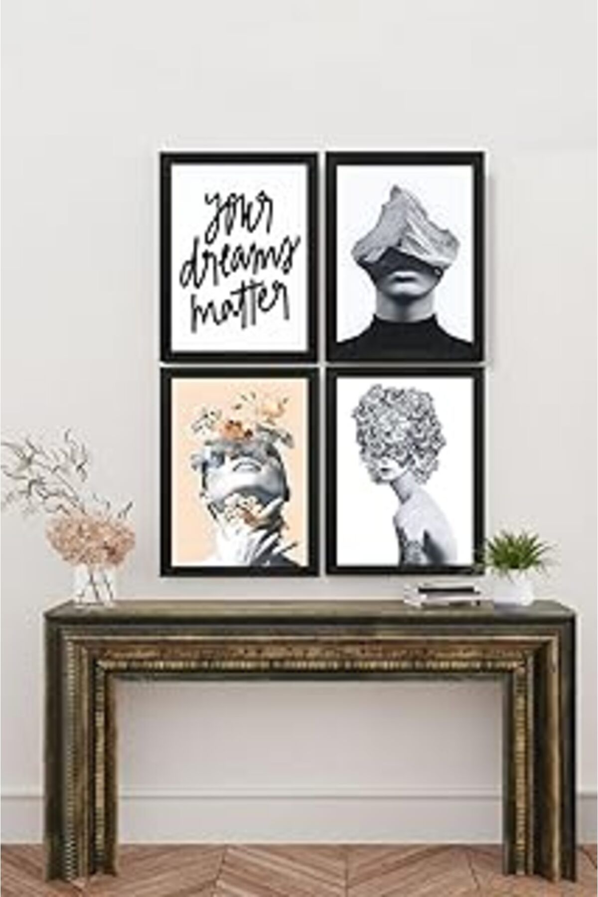 Pazarcan Artavessa 4 Parça Çerçeve Görünümlü Mdf Tablo Seti Art4Crvdk77, 13 X 17