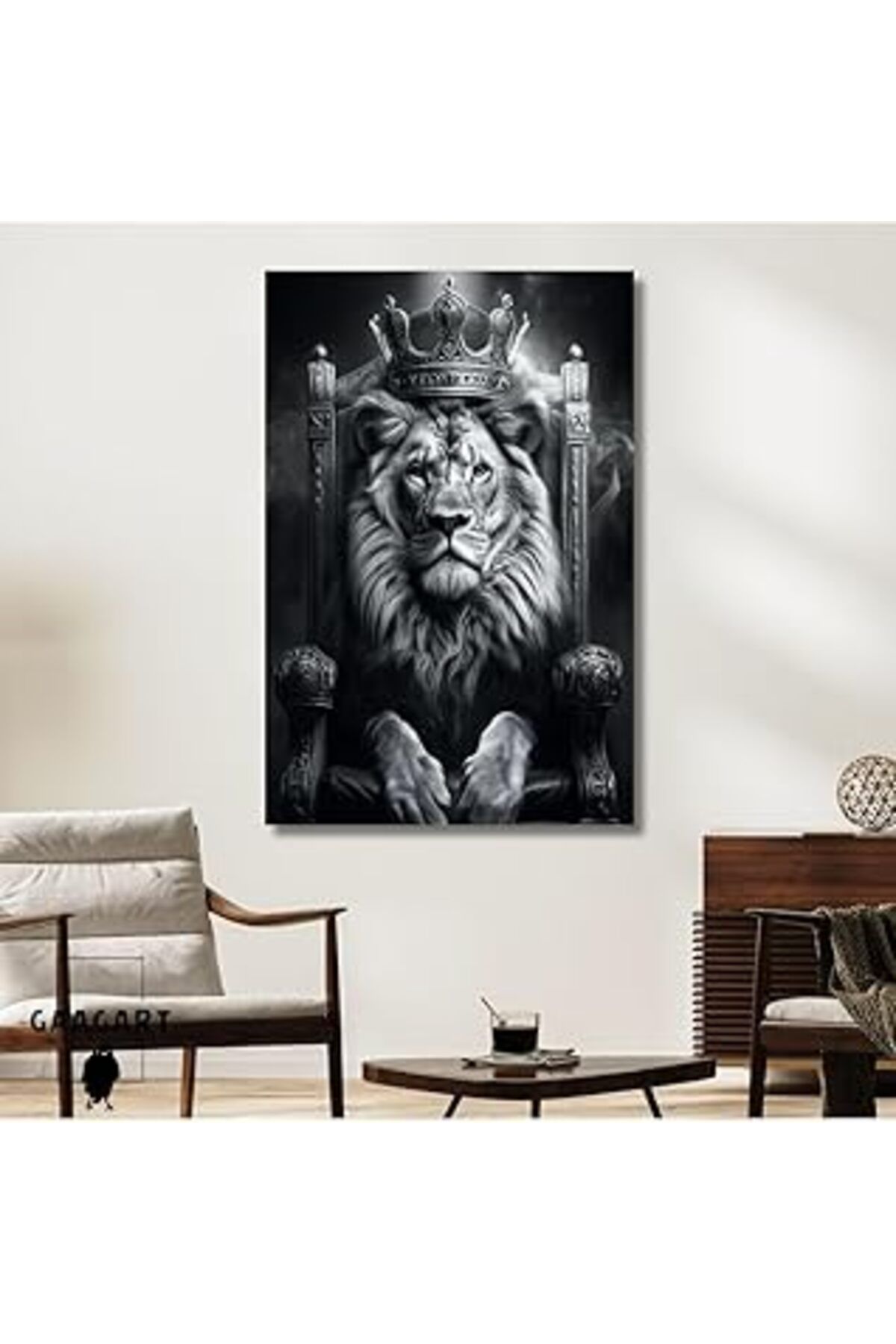 Pazarcan Gaagart Tekli Dikey Kanvas Duvar Tablosu Siyah Beyaz Kral Aslan Görseli, 70 X 100