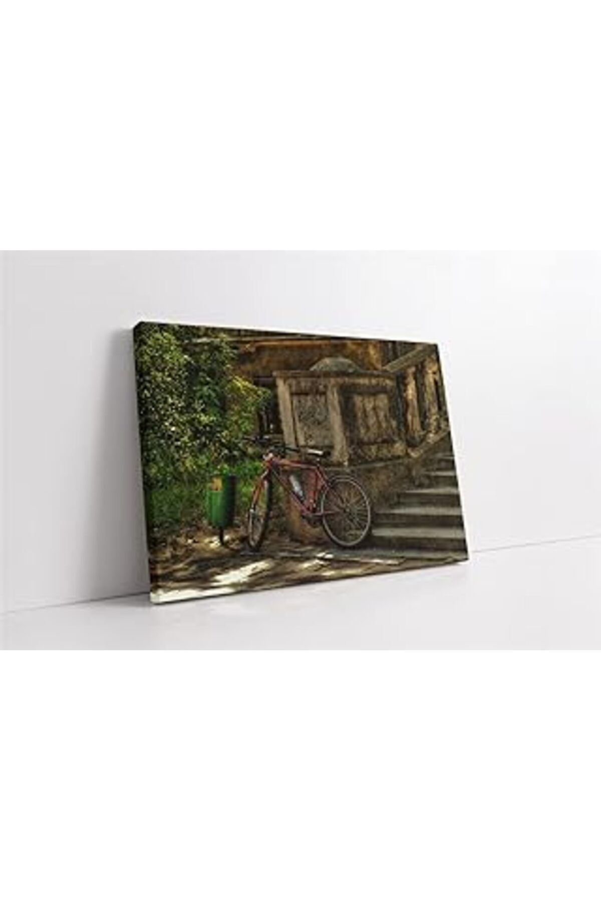 Pazarcan Tablosan Merdiven Dibinde Duran Bisiklet Kanvas Tablo 30X40 Cm Ka01226