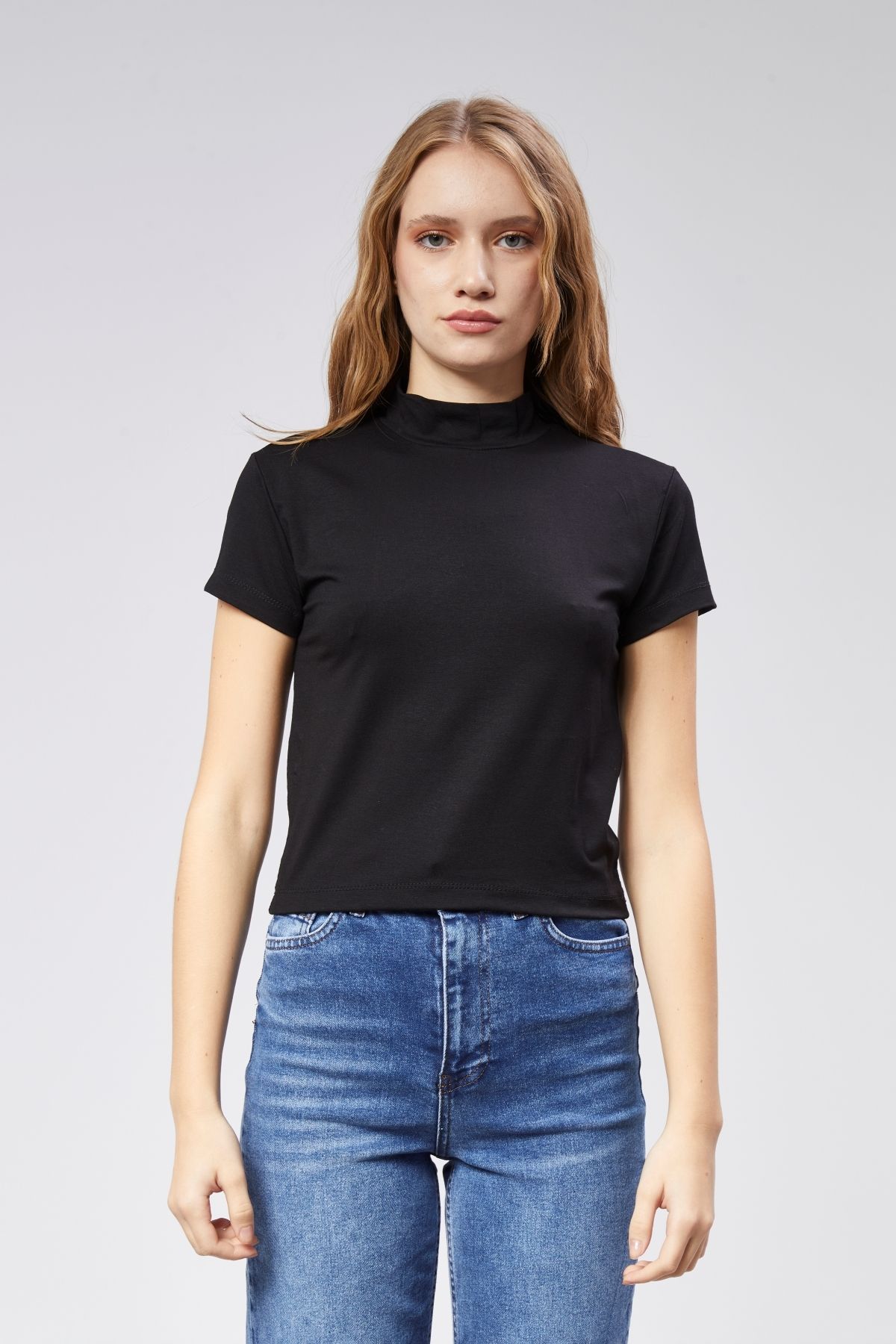 TF The Fancy For You Kadın Yarım Balıkçı Yaka Viscon Kumaş Kısa Kollu Crop Bluz