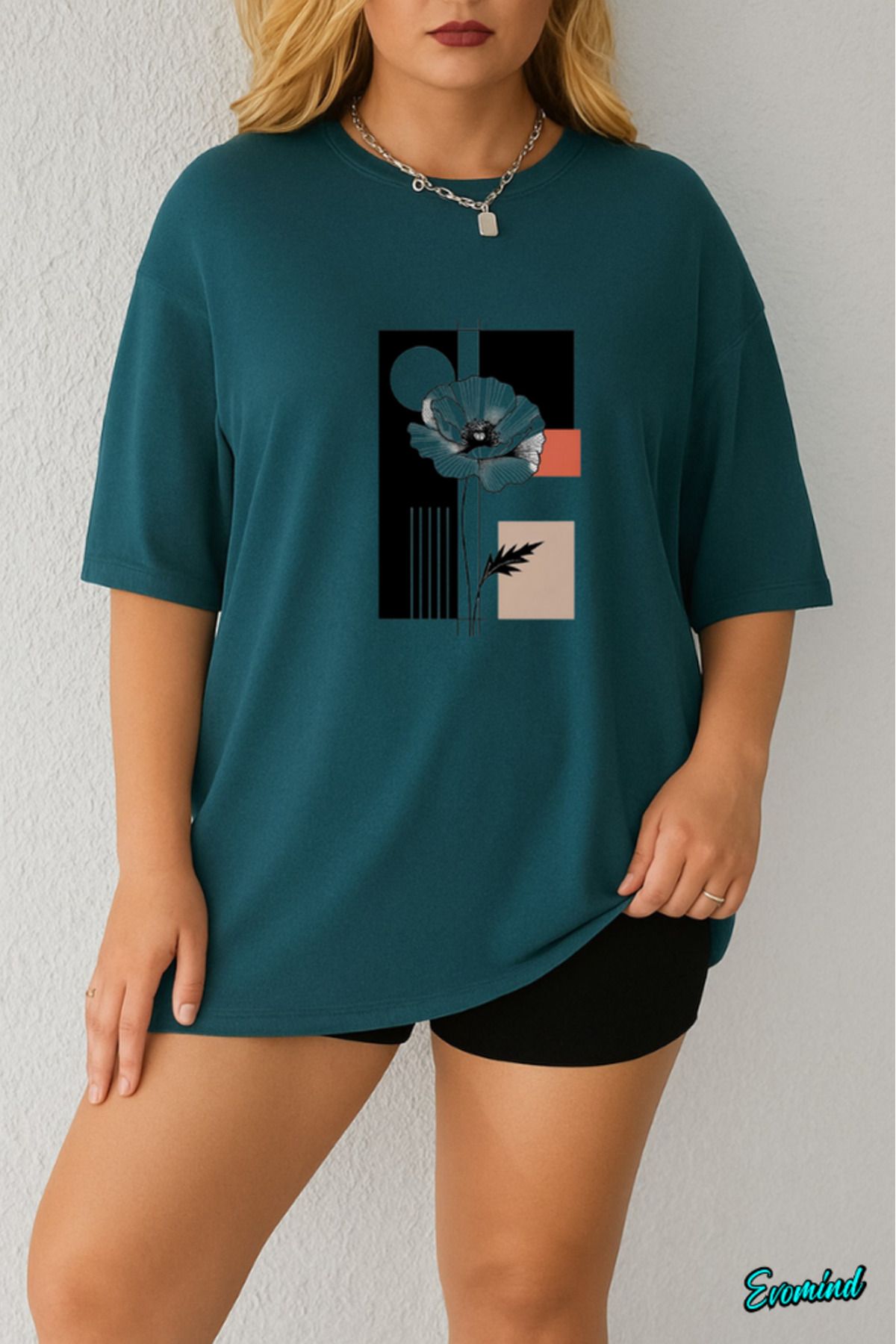 Evomind Büyük Beden Çiçek Baskılı T-shirt
