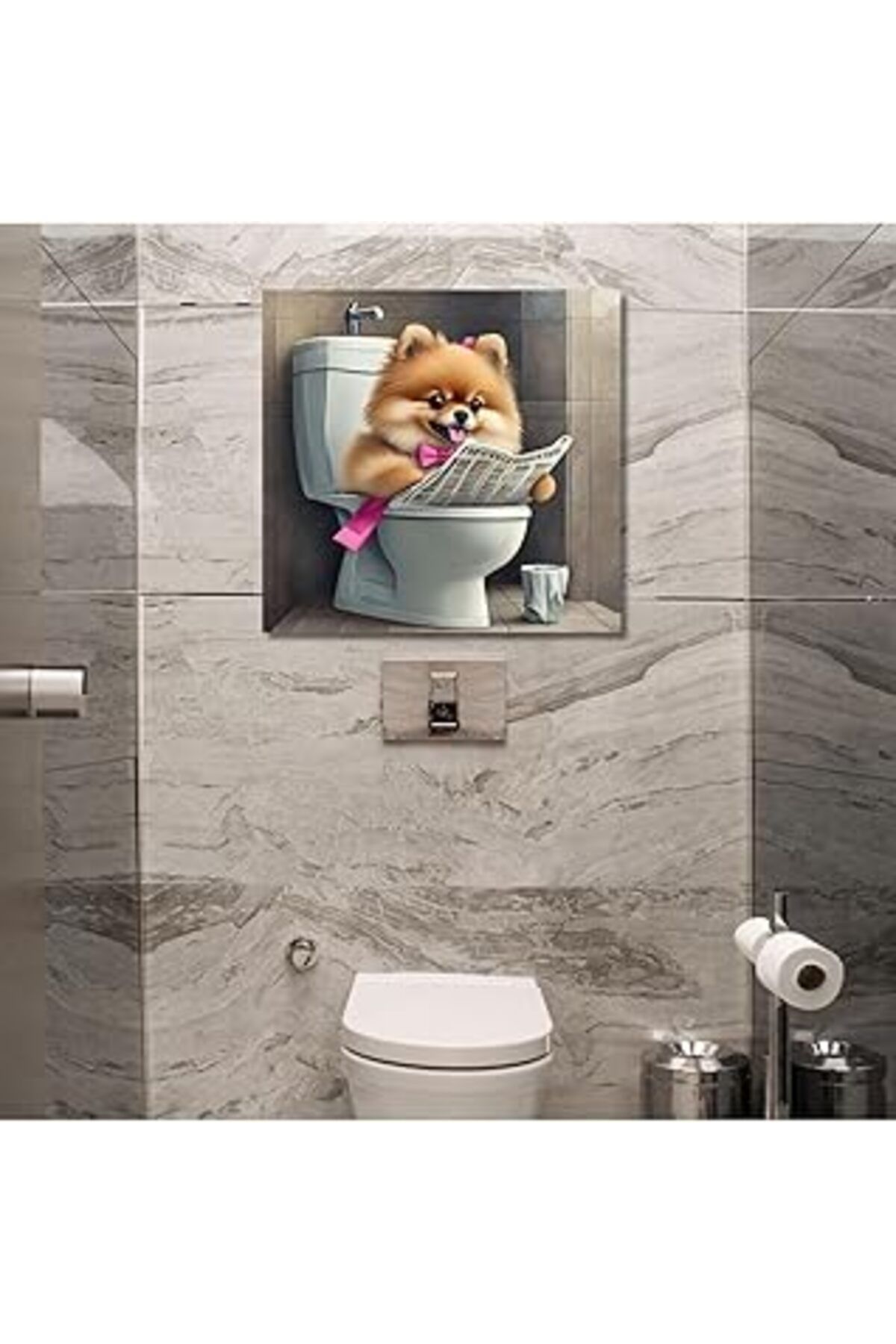 NETWORK ART Gaagart Tekli Kare Kanvas Banyo Tablosu Gazete Okuyan Pembe Pomarian Köpek 40 X 40 Gartnm8327