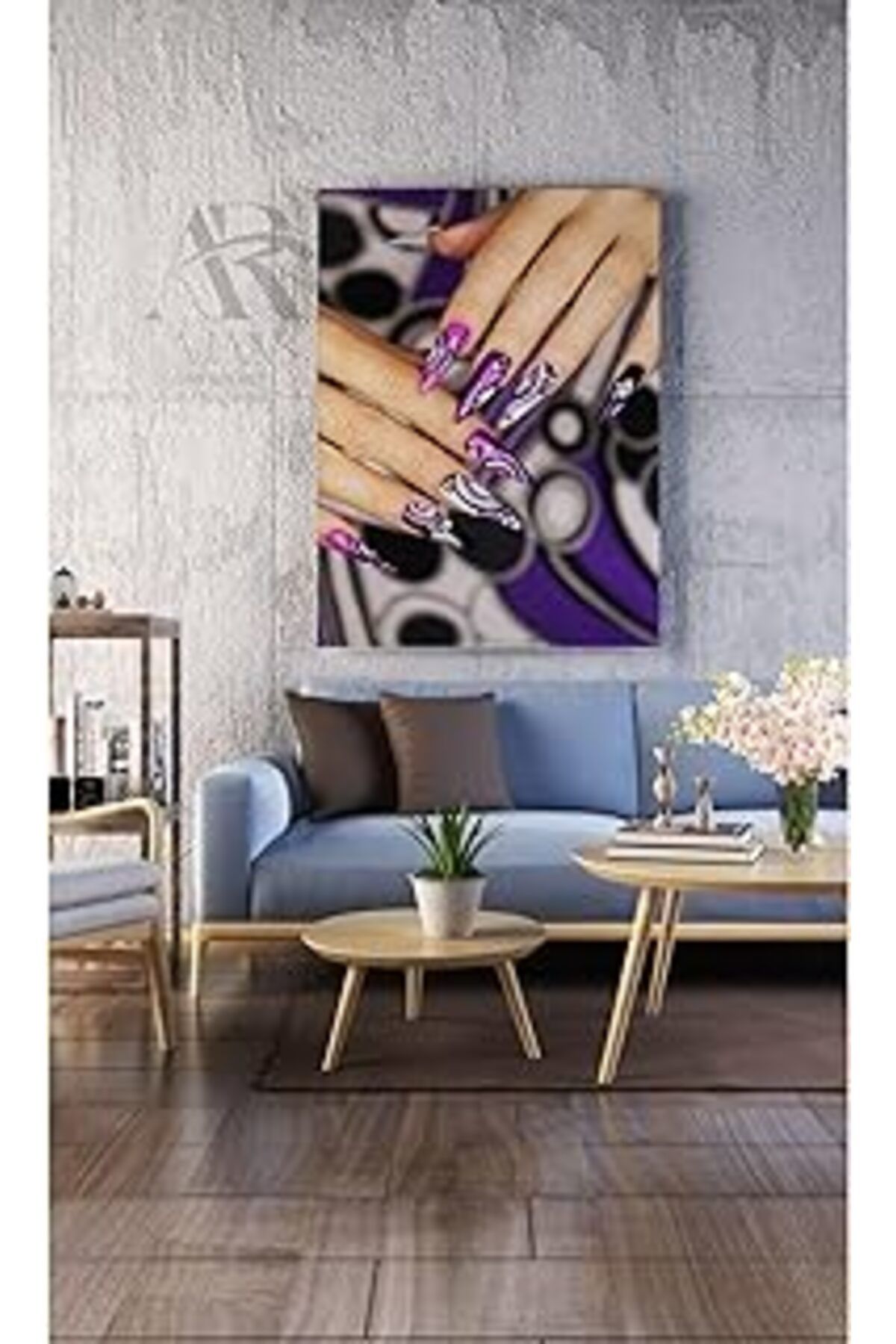 Pazarcan Ar Ajans Kanvas Tablo Renkli Tırnaklar Mor Ojeli Dekoratif Salon Kuför Kanvas Tablo 35 X 50