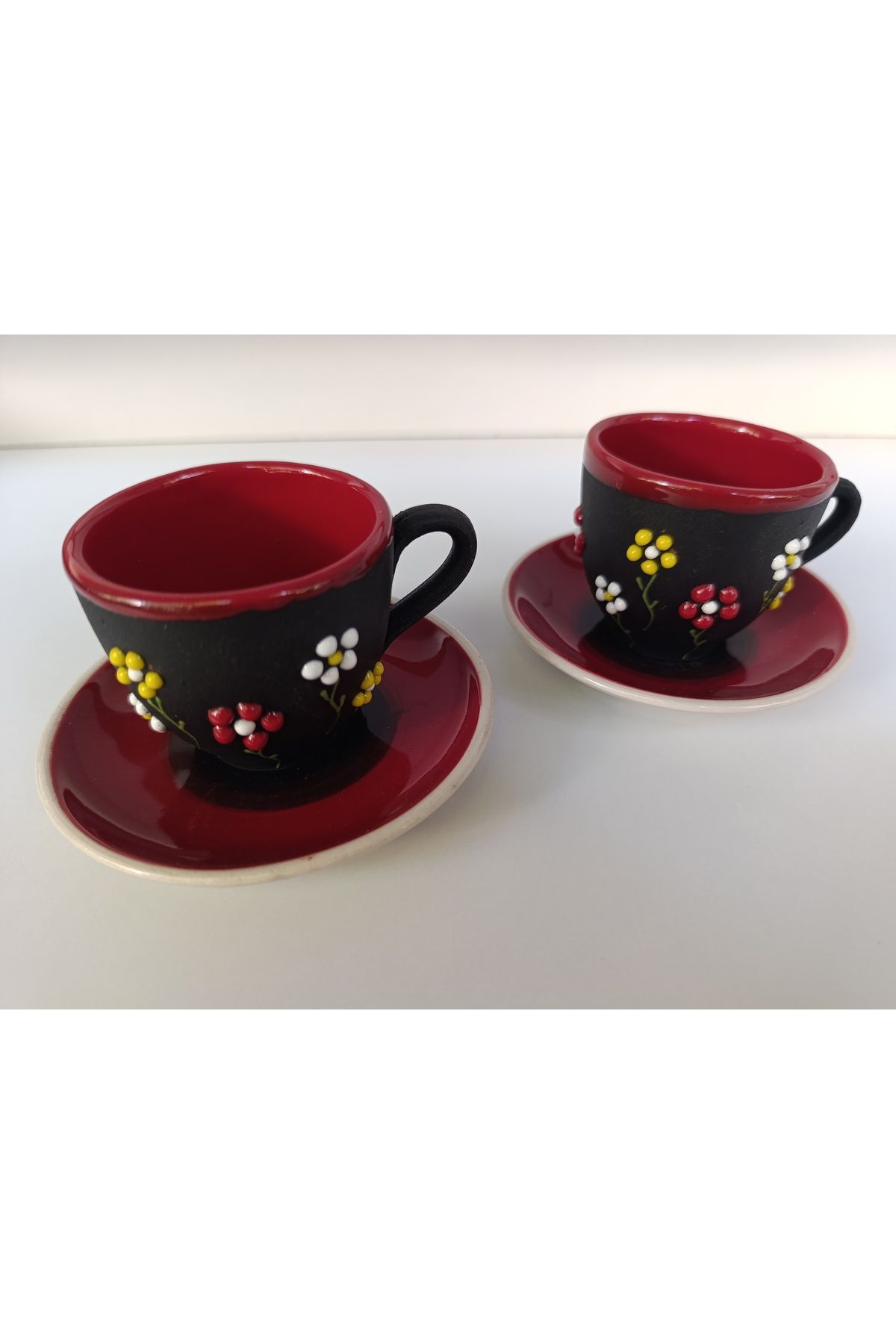 shop El yapımı papatya desenli 2'li seramik fincan takımı