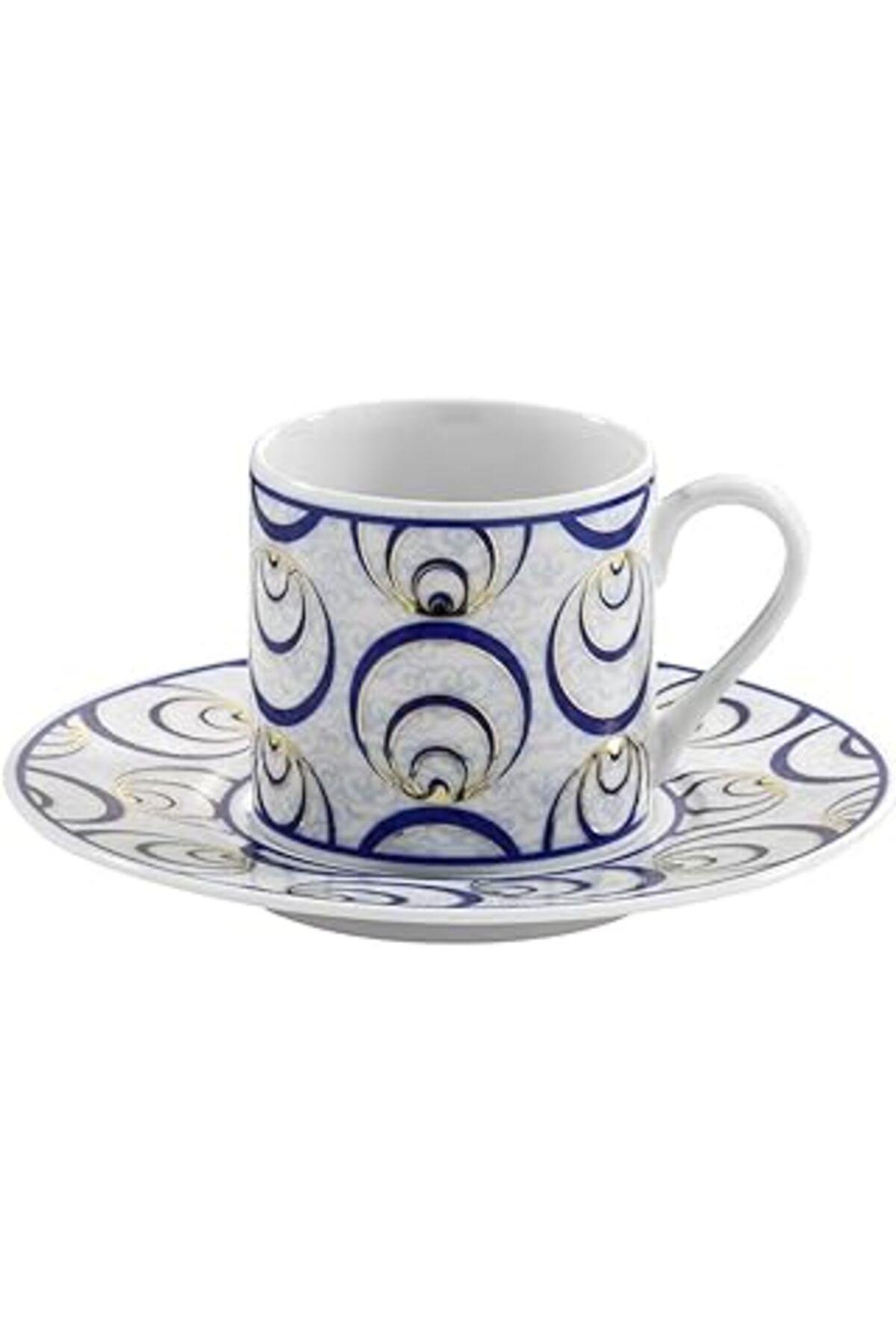 Mu Art Ahşap Porselen Çintemani 9726 Çok Renkli 6 Kişilik 12 Parça Kahve Fincan Takımı, 90 Ml