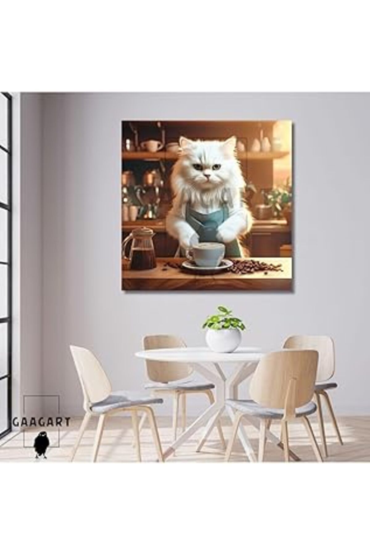 Pazarcan Gaagart Kanvas Kahve Köşesi Cafe Tablosu Barista British Longhair, 90 X 90