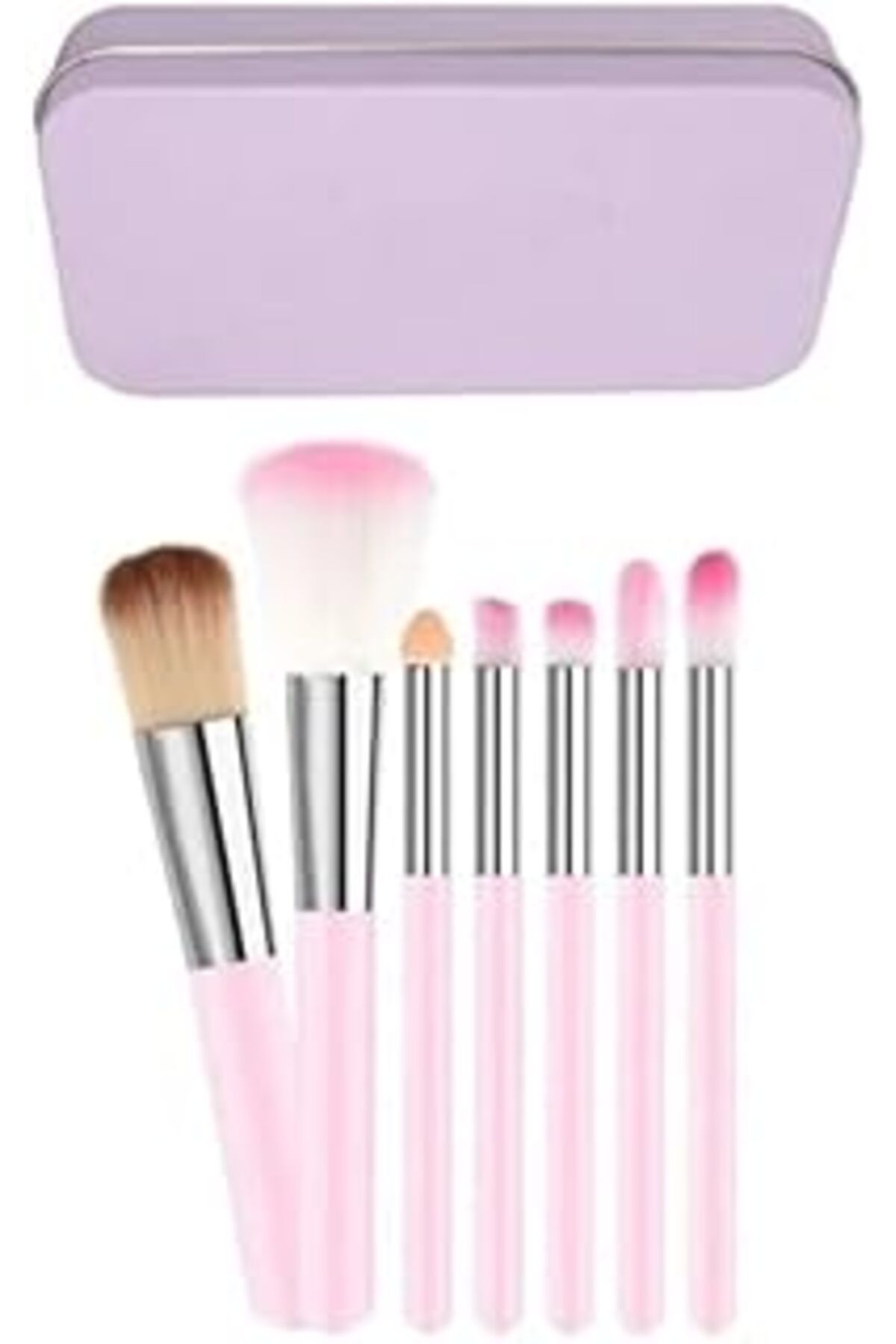 Mu Art Ahşap Tikatti 7 Adet Makyaj Fırça Seti Metal Kutuda Pembe