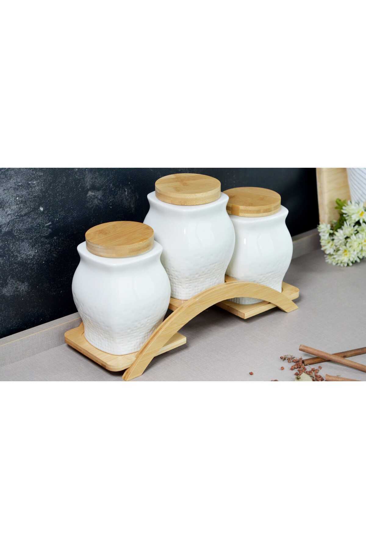 CENGİZ ÇEYİZ PAÇİ LİNDA BAMBU KAPAKLI 3'lü PORSELEN STANDLI
