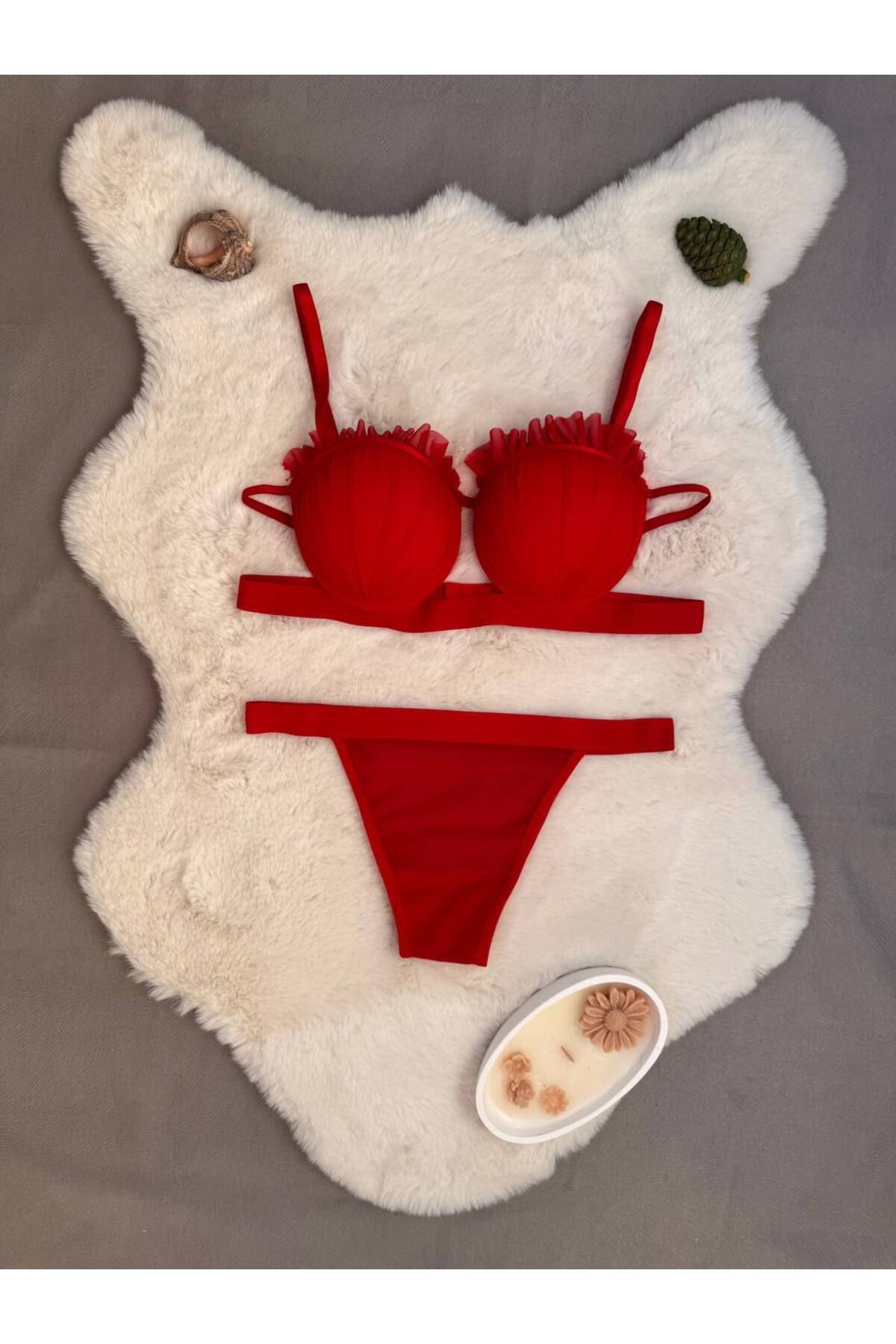 Love Angels İstiridye Model Tam Dolgulu Destekli Sütyen Külot Takım - Kadın İç Giyim