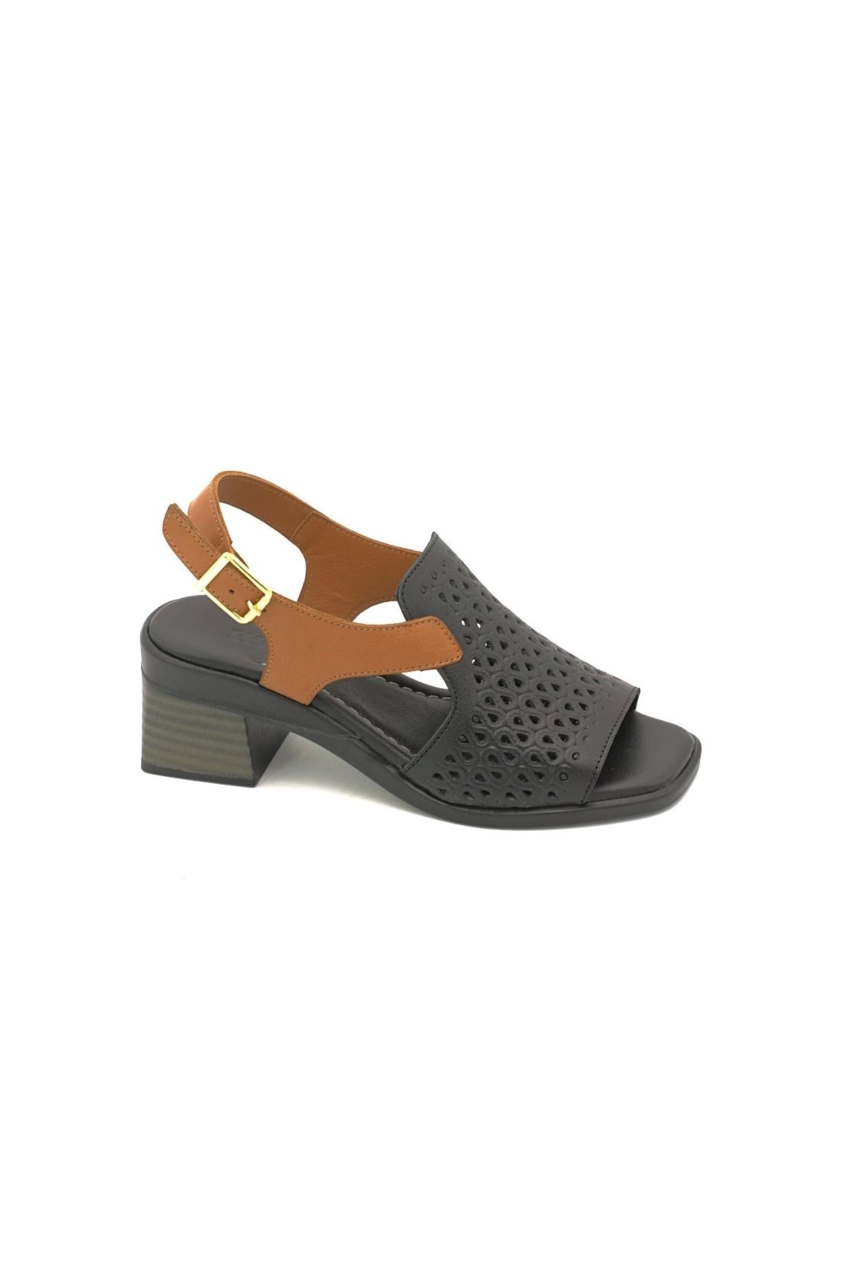 Metin Kundura İZZ 12104-1 Hakiki Deri Sandalet 6 cm Siyah