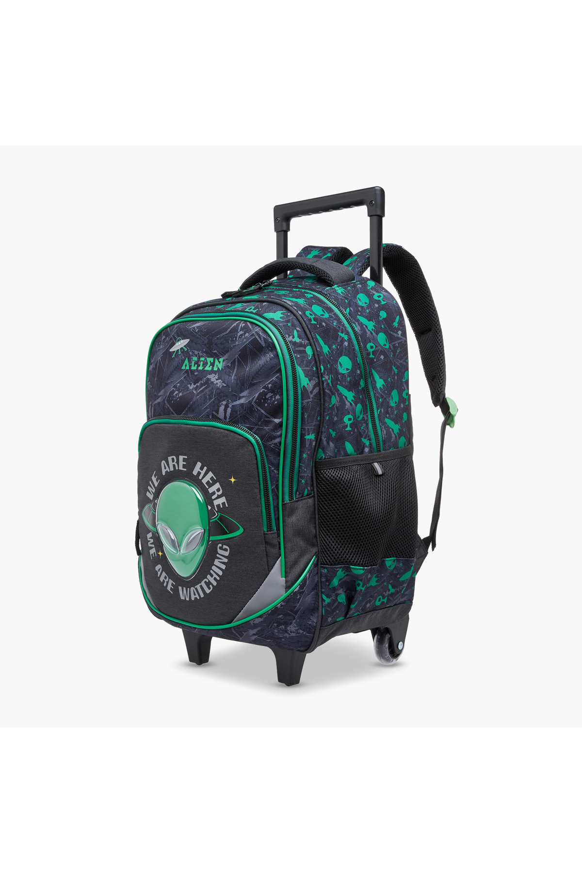 Lifestyle-Alien Print 17-inch Trolley Backpack with Retractable Handle and Zip Closure - 32x15x43 cms 2
