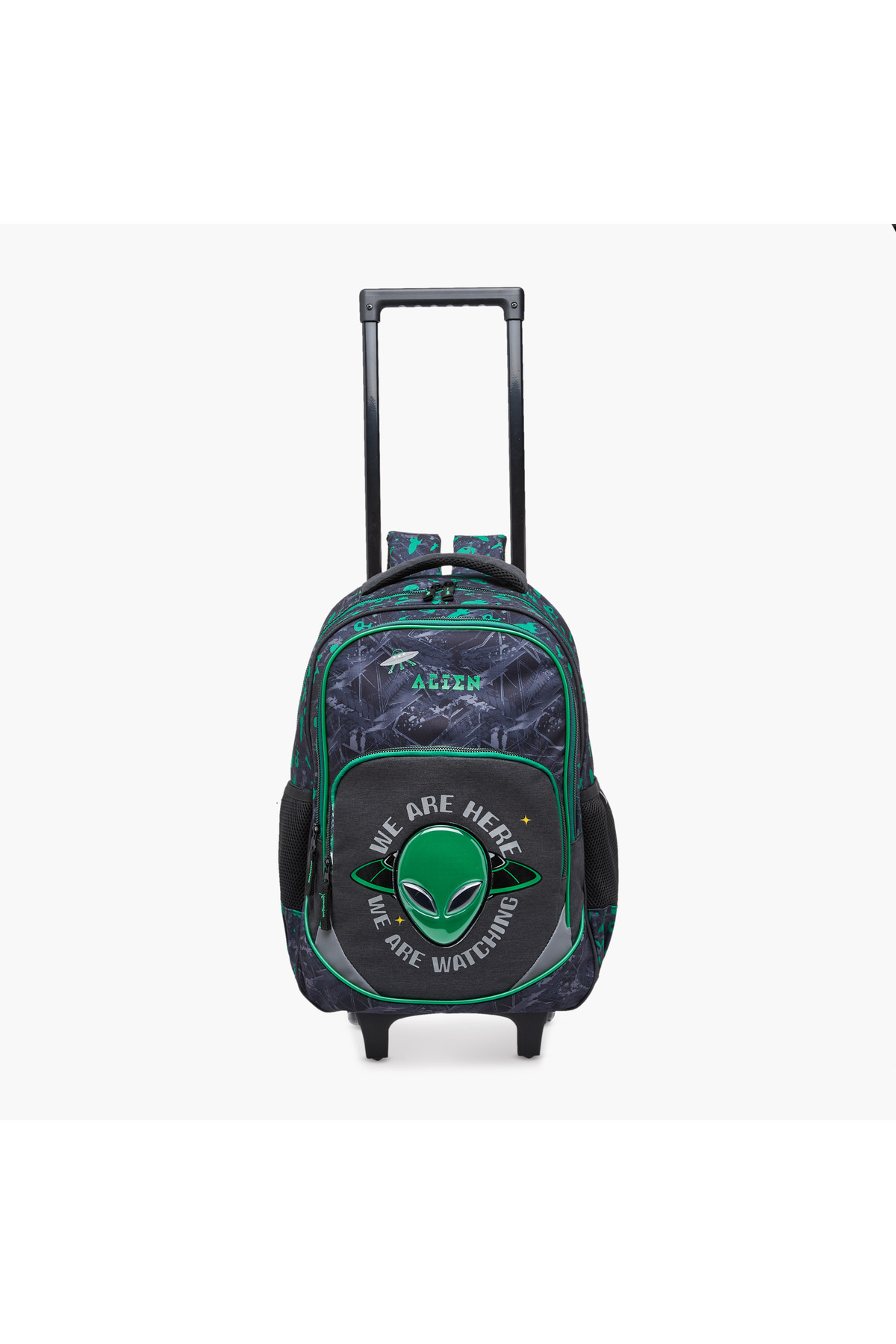 Lifestyle-Alien Print 17-inch Trolley Backpack with Retractable Handle and Zip Closure - 32x15x43 cms 5