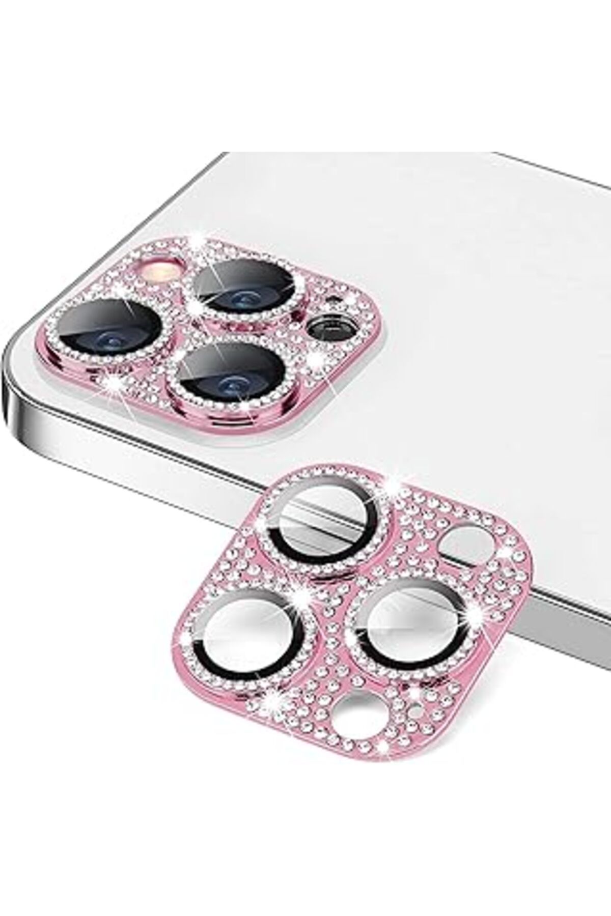 NETWORK ART Bause Iphone 13 Pro/13 Pro Max Uyumlu 9H Metal Elmas Desenli Taşlı Tek Parça Kamera Lens Koruyucu (